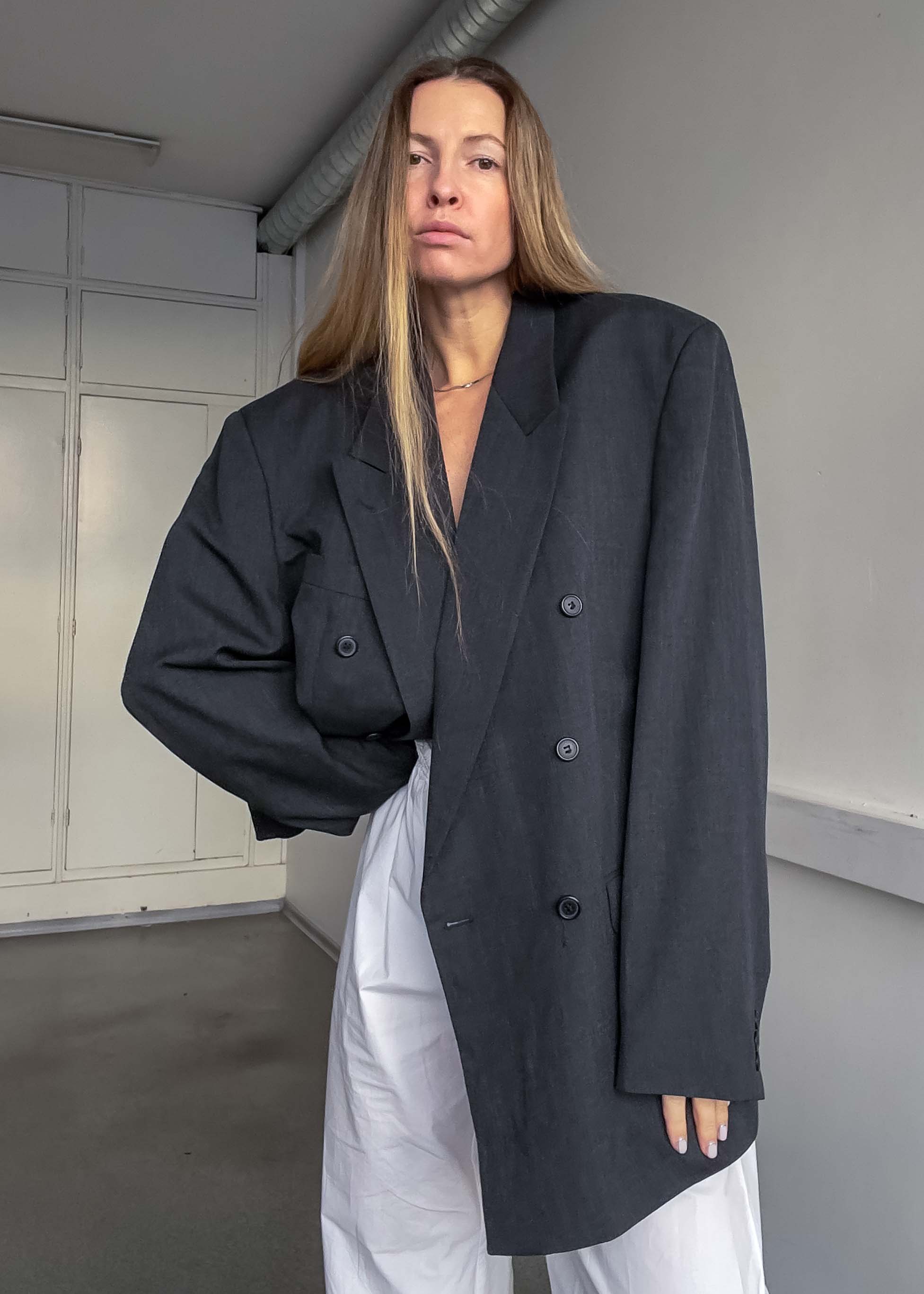 Vintage Grey Oversized Double Breasted Blazer