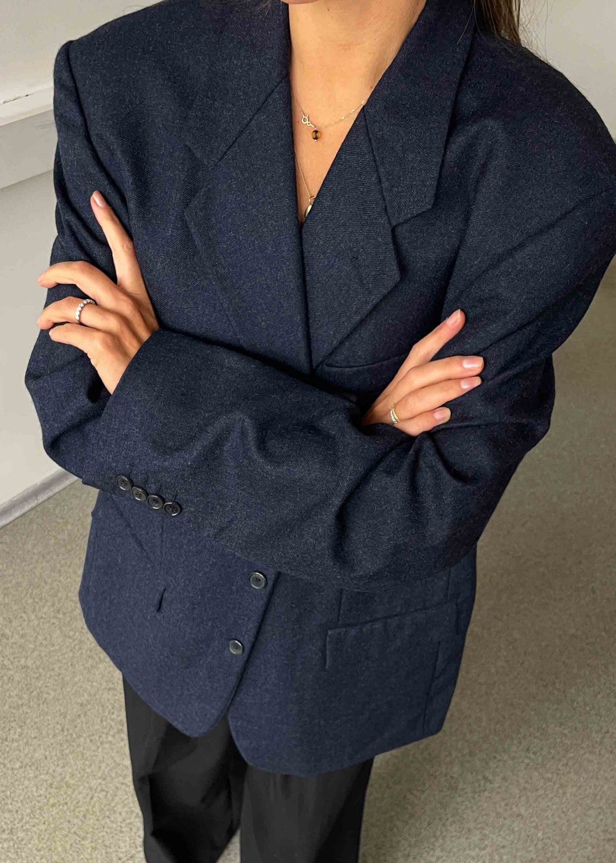 Vintage Blue Oversized Brushed Wool Blazer