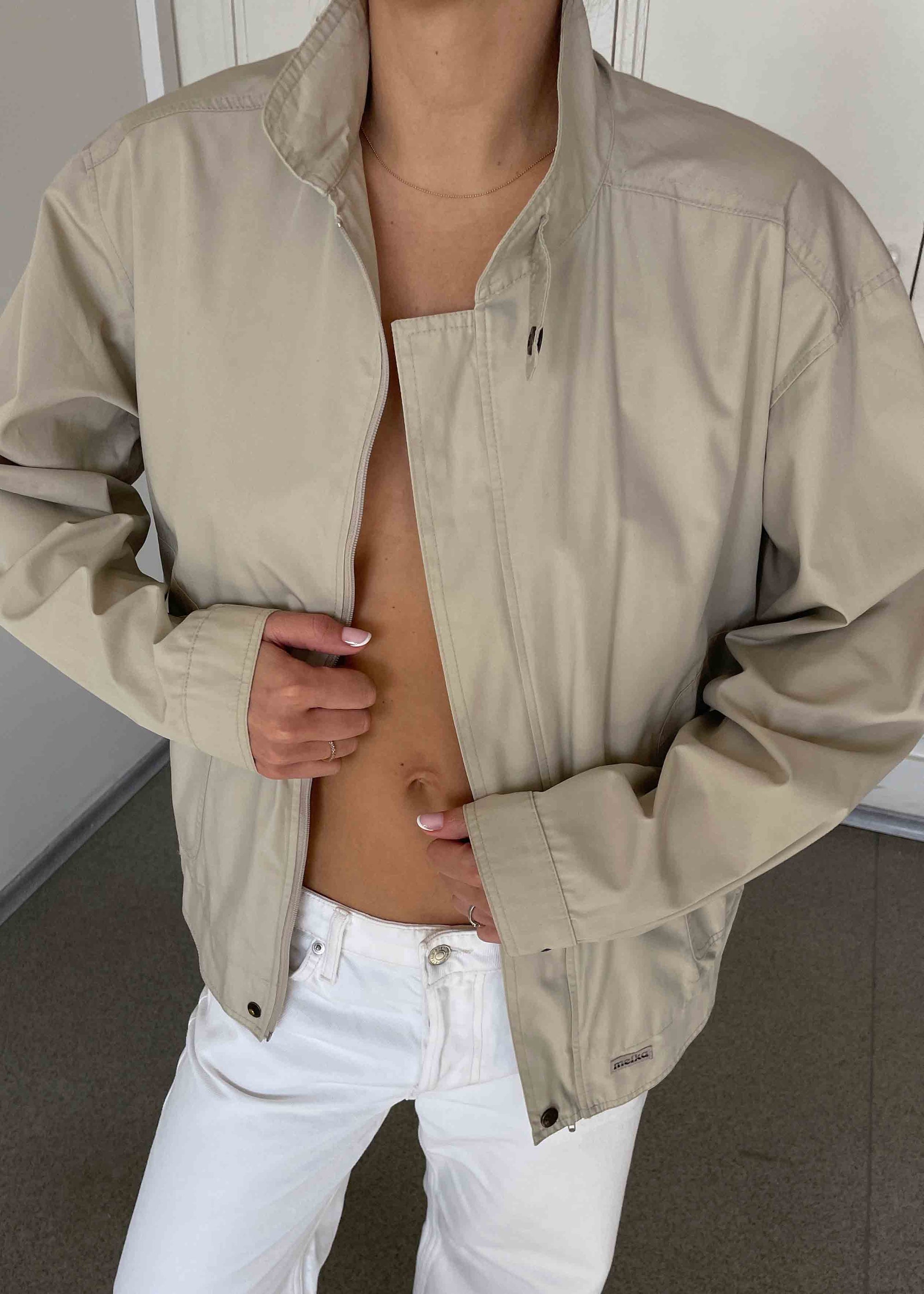 Vintage Beige Oversized Bomber Jacket