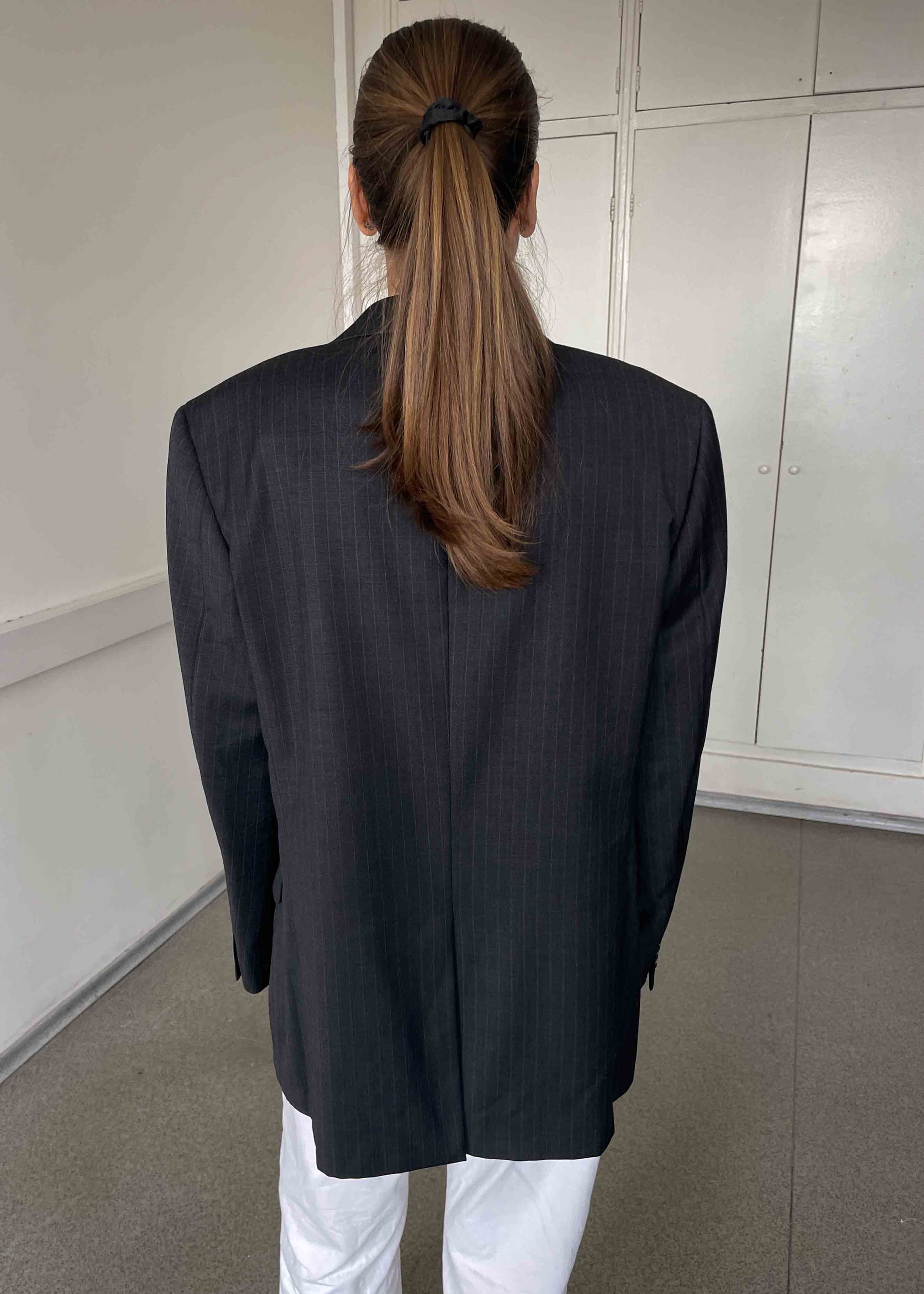 Vintage Grey Striped Oversized 100% WOOL Blazer