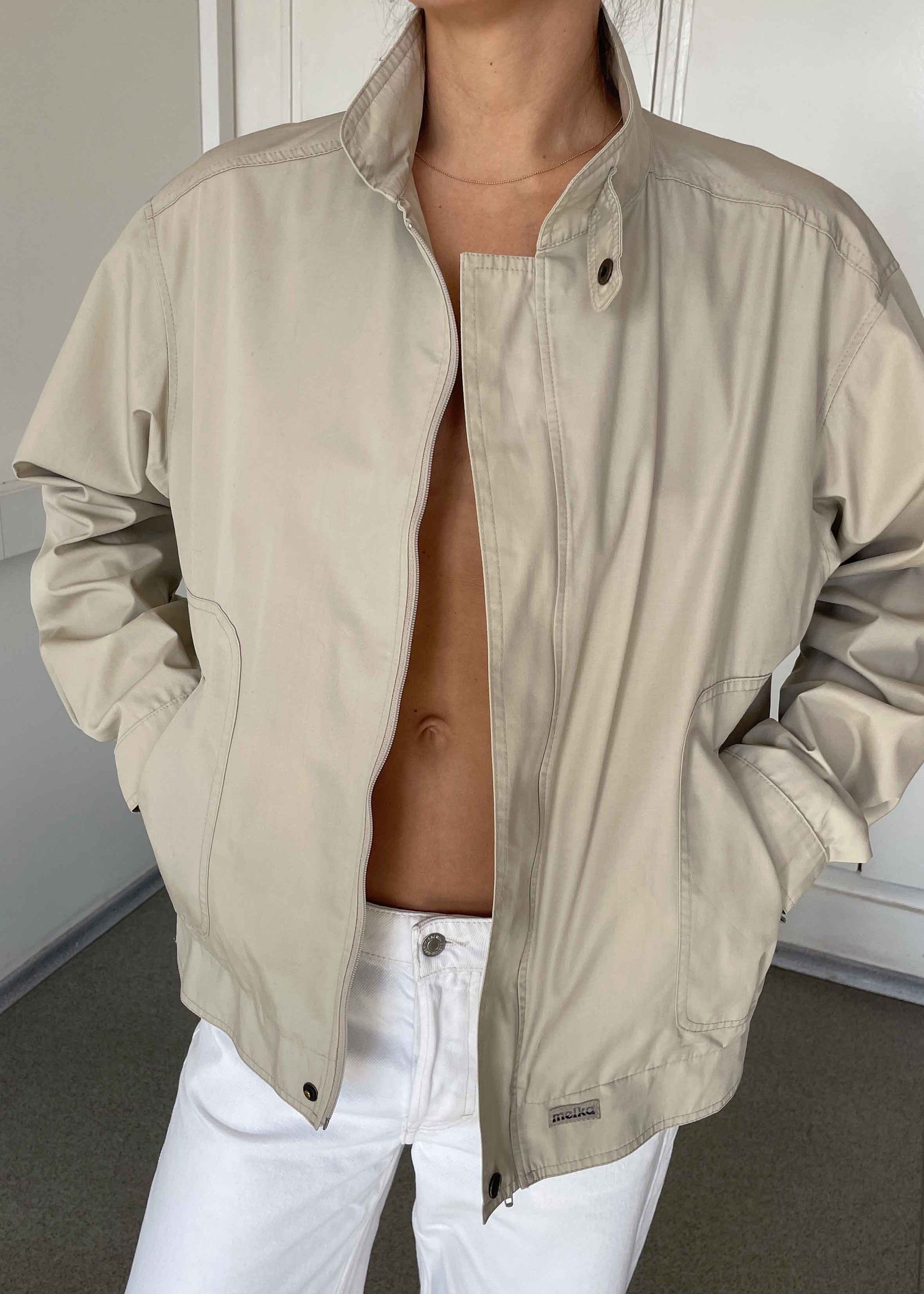 Vintage Beige Oversized Bomber Jacket