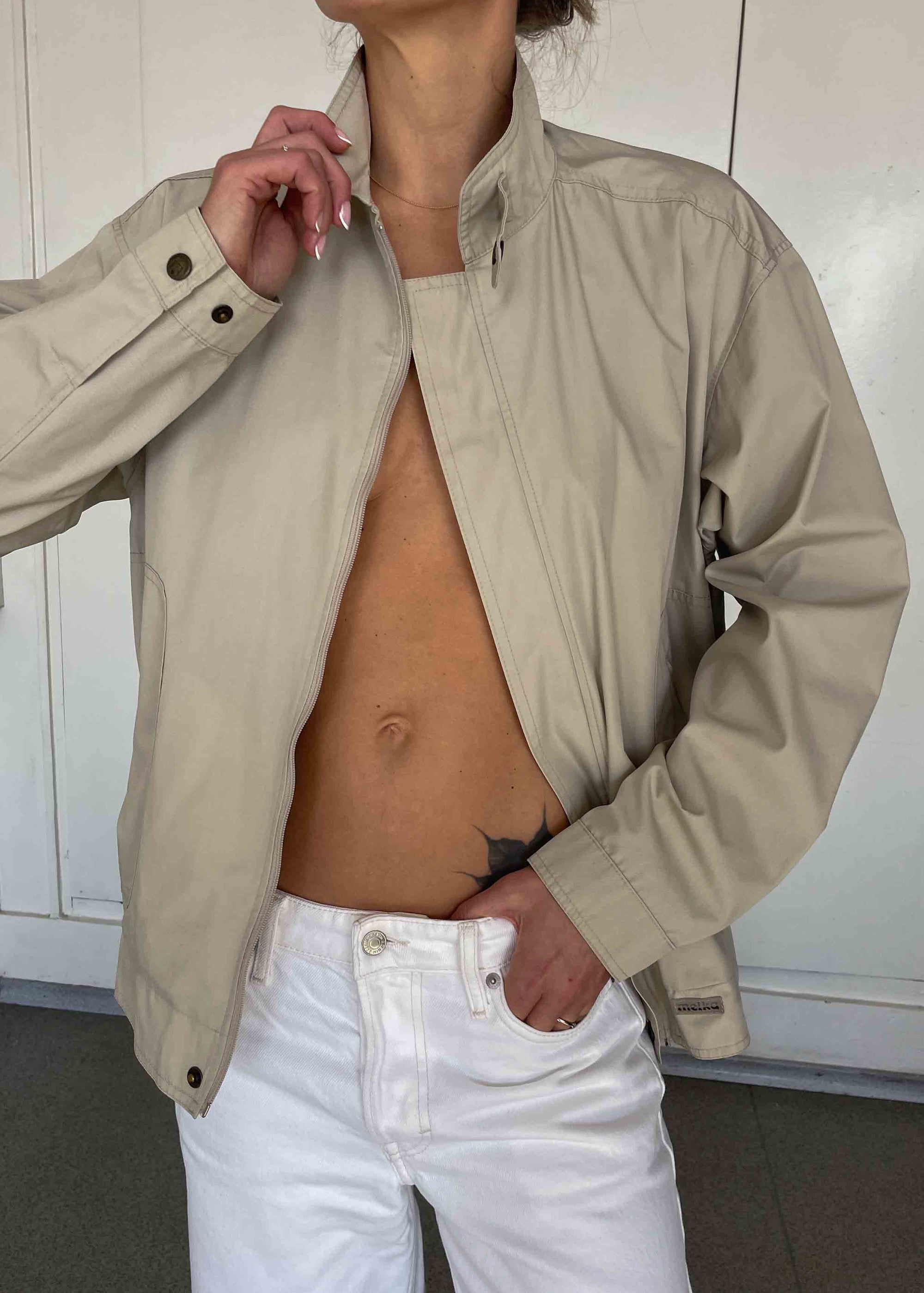 Vintage Beige Oversized Bomber Jacket