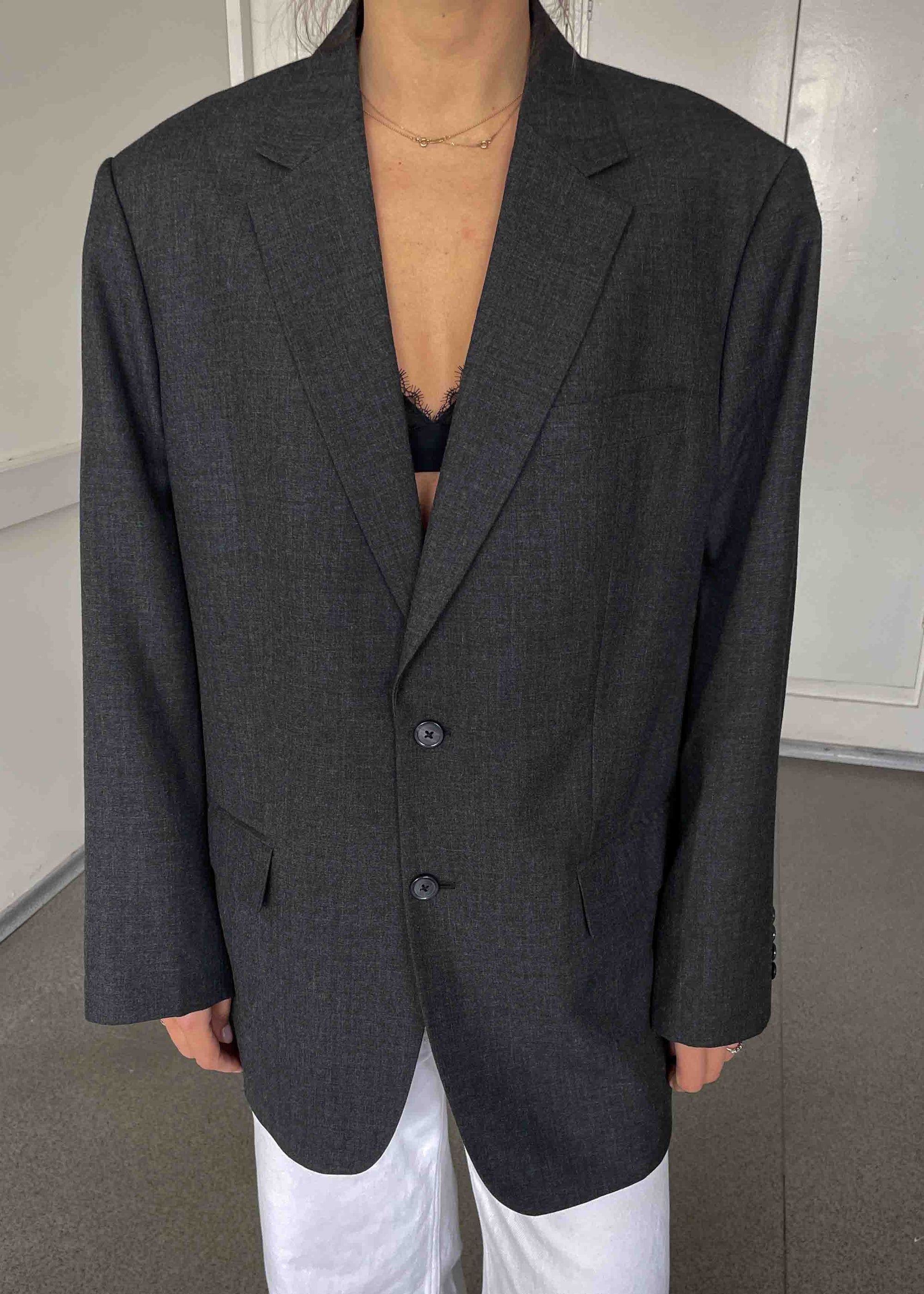 Vintage Grey Patterned Oversized Blazer
