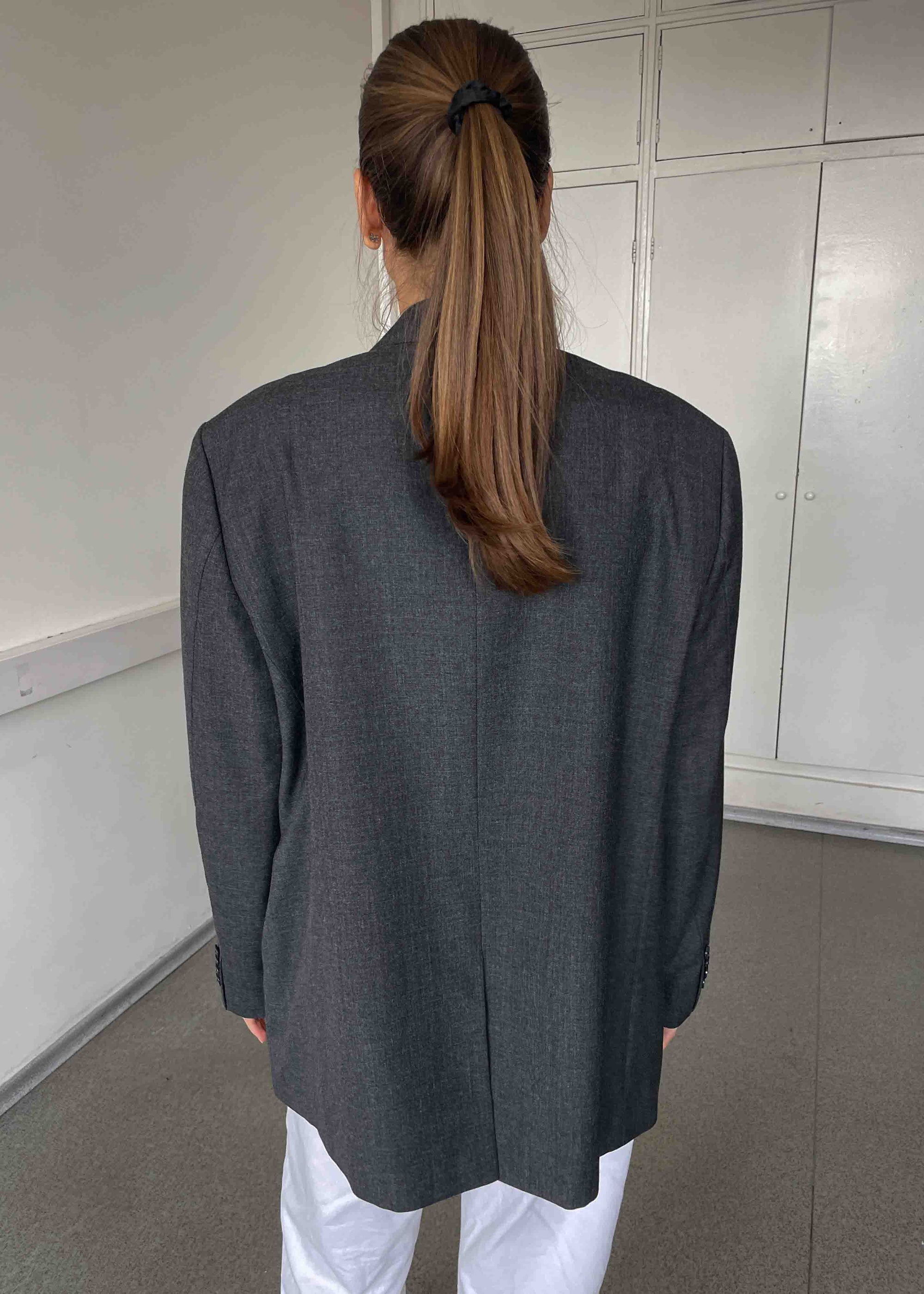 Vintage Grey Patterned Oversized Blazer