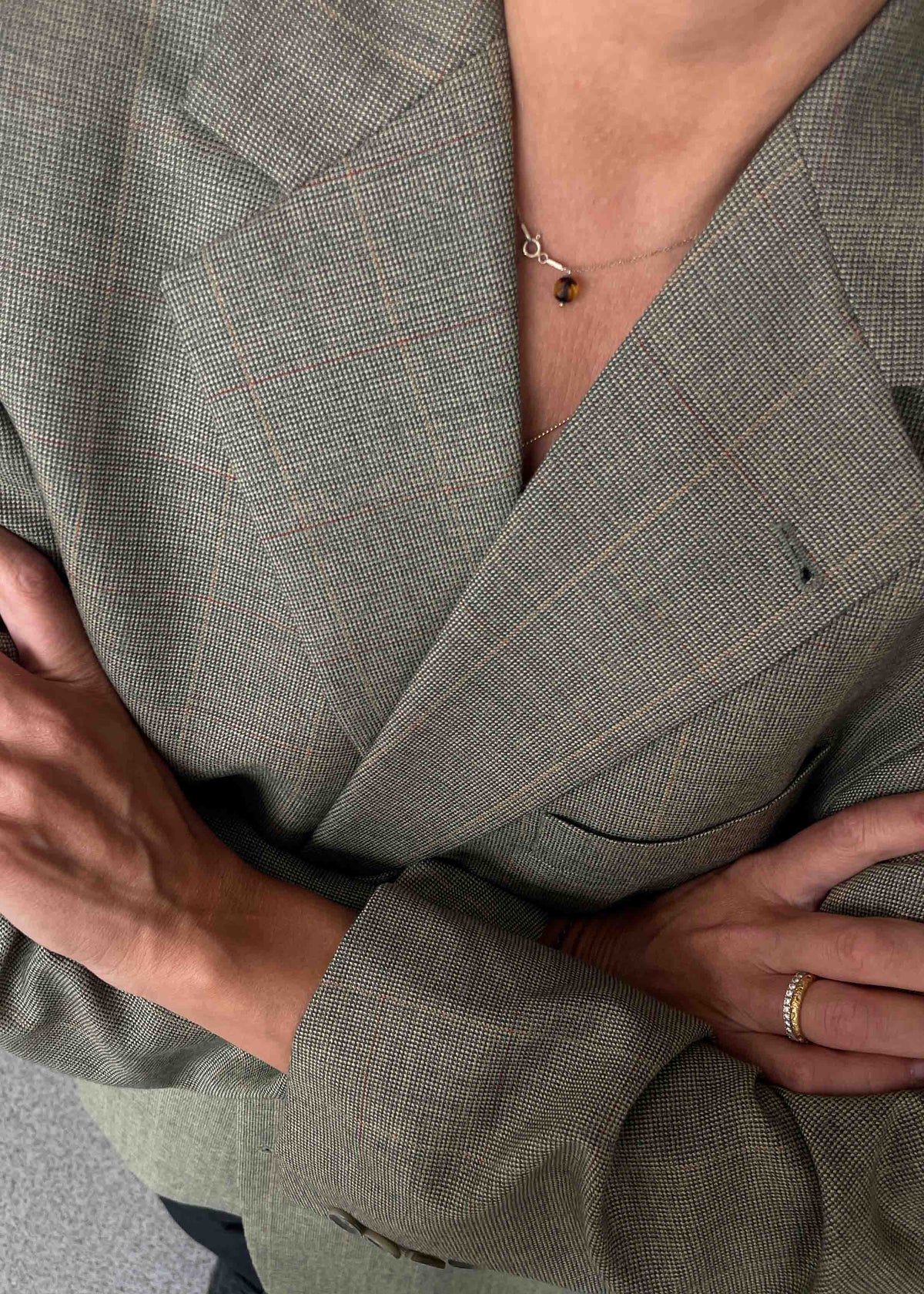 Vintage Sage Green Checked Oversized Blazer