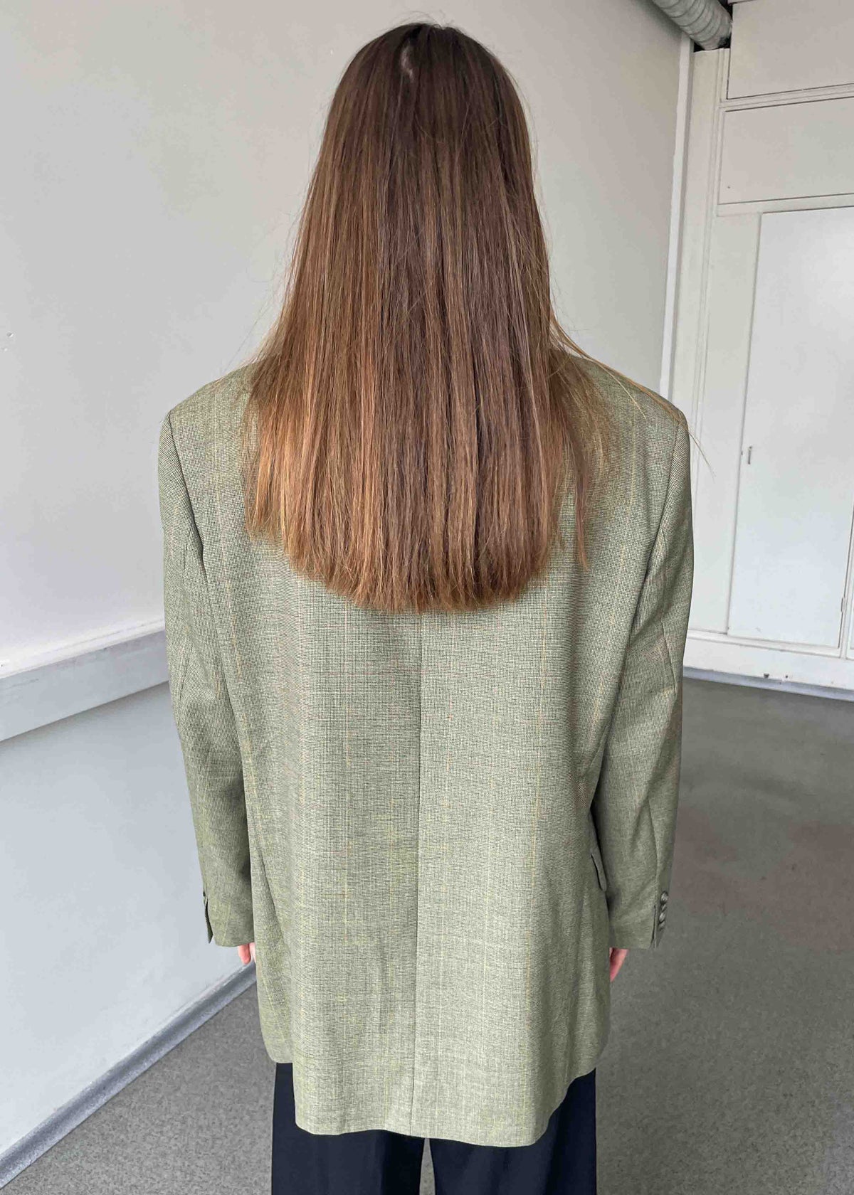 Vintage Sage Green Checked Oversized Blazer