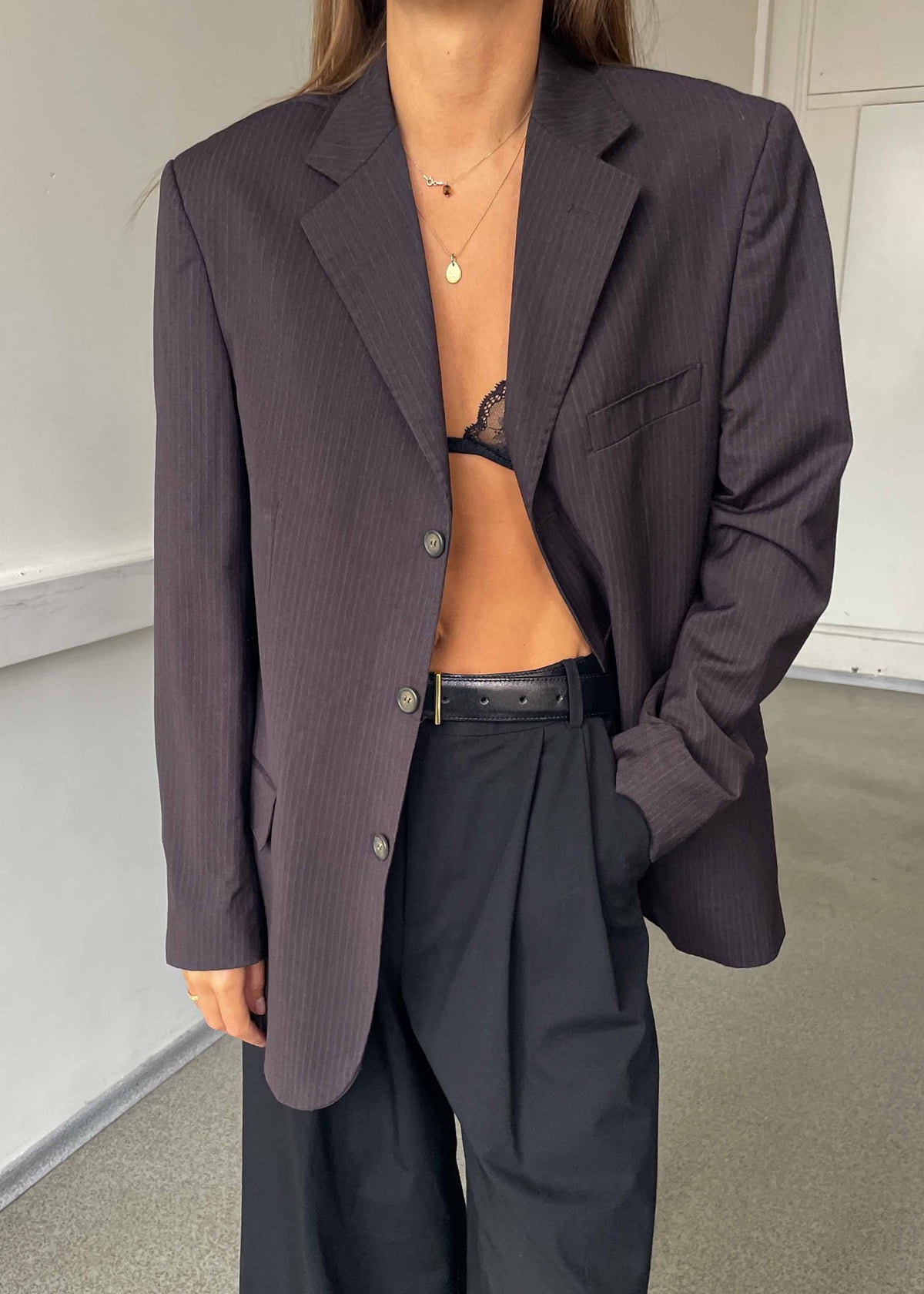 Vintage Dark Brown Stripped Oversized Blazer