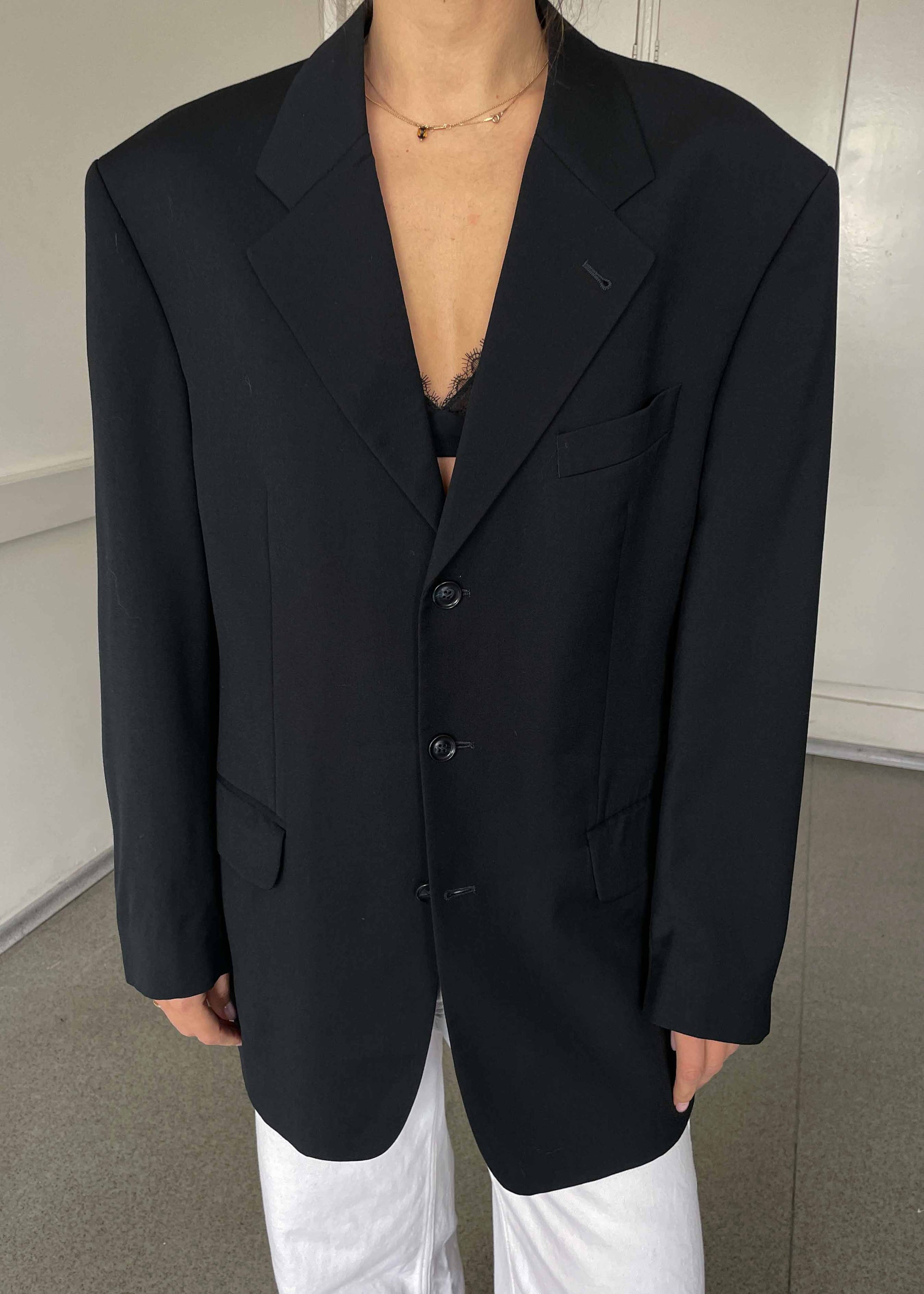Vintage Black Oversized  100% WOOL Blazer