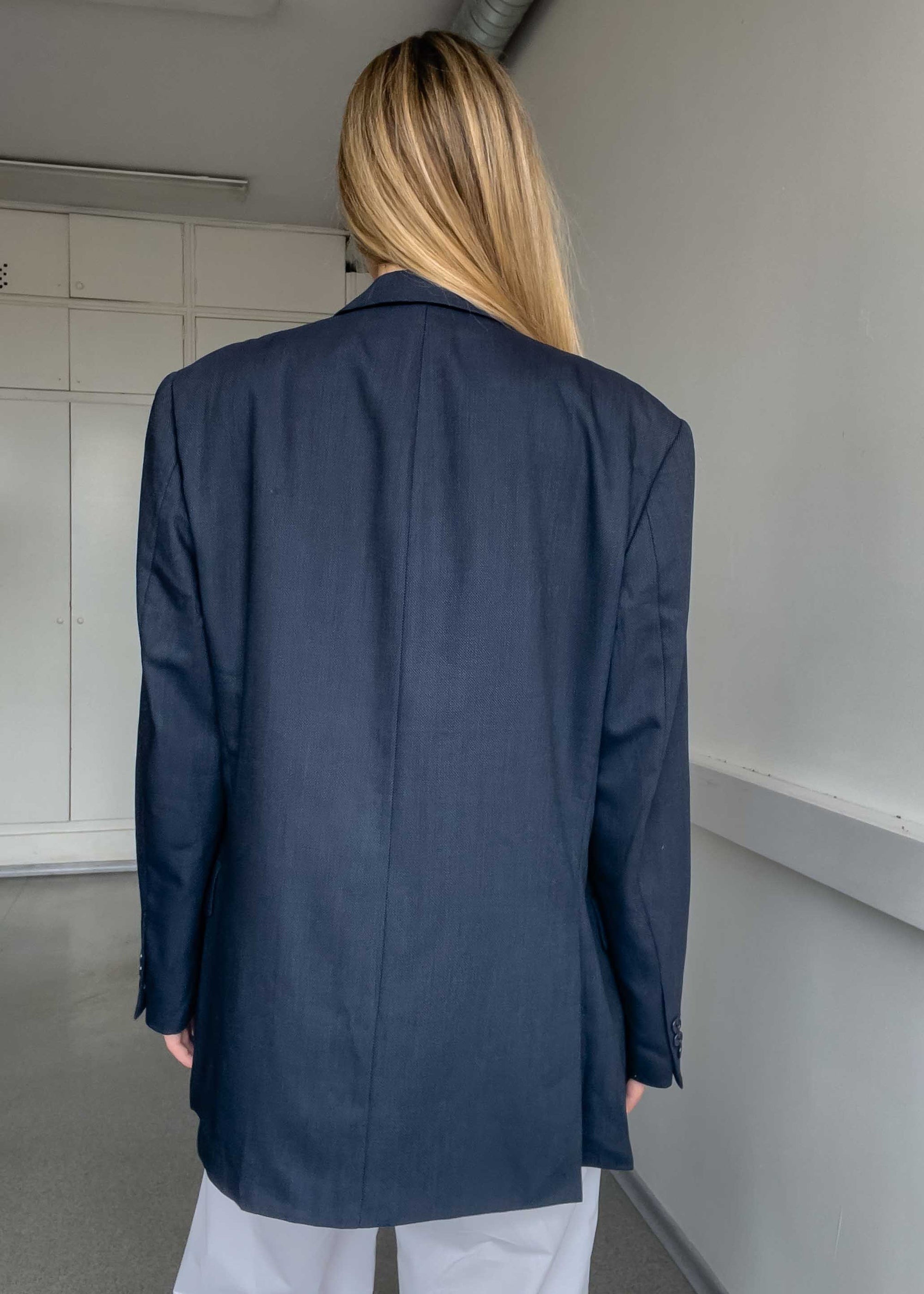 Vintage Blue Patterned Oversized 100% WOOL Blazer