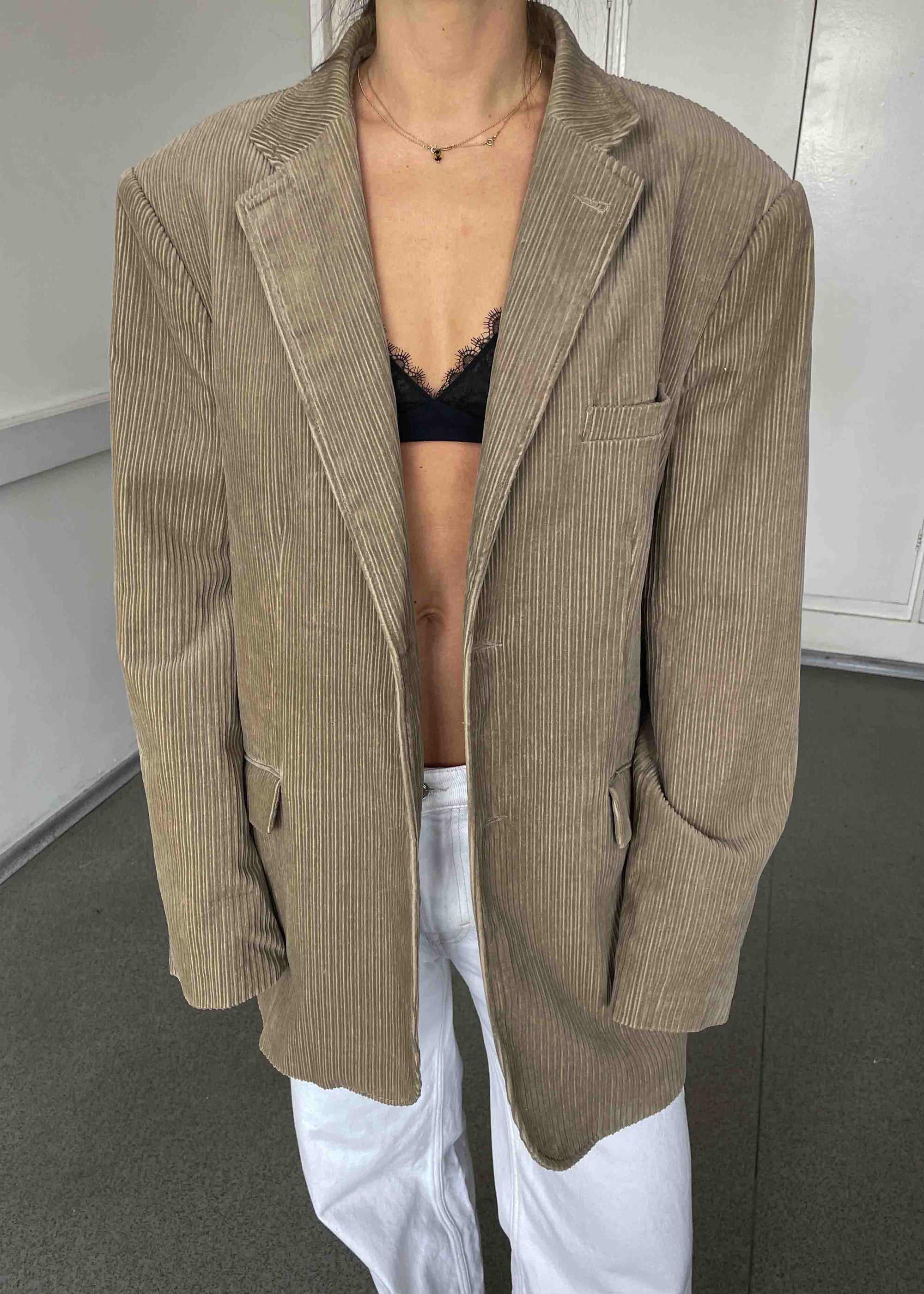 Vintage Cream Oversized Corduroy Blazer