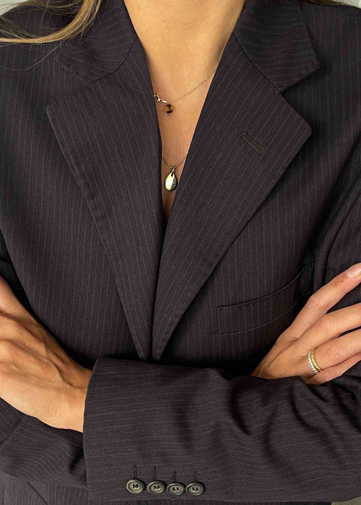 Vintage Dark Brown Stripped Oversized Blazer