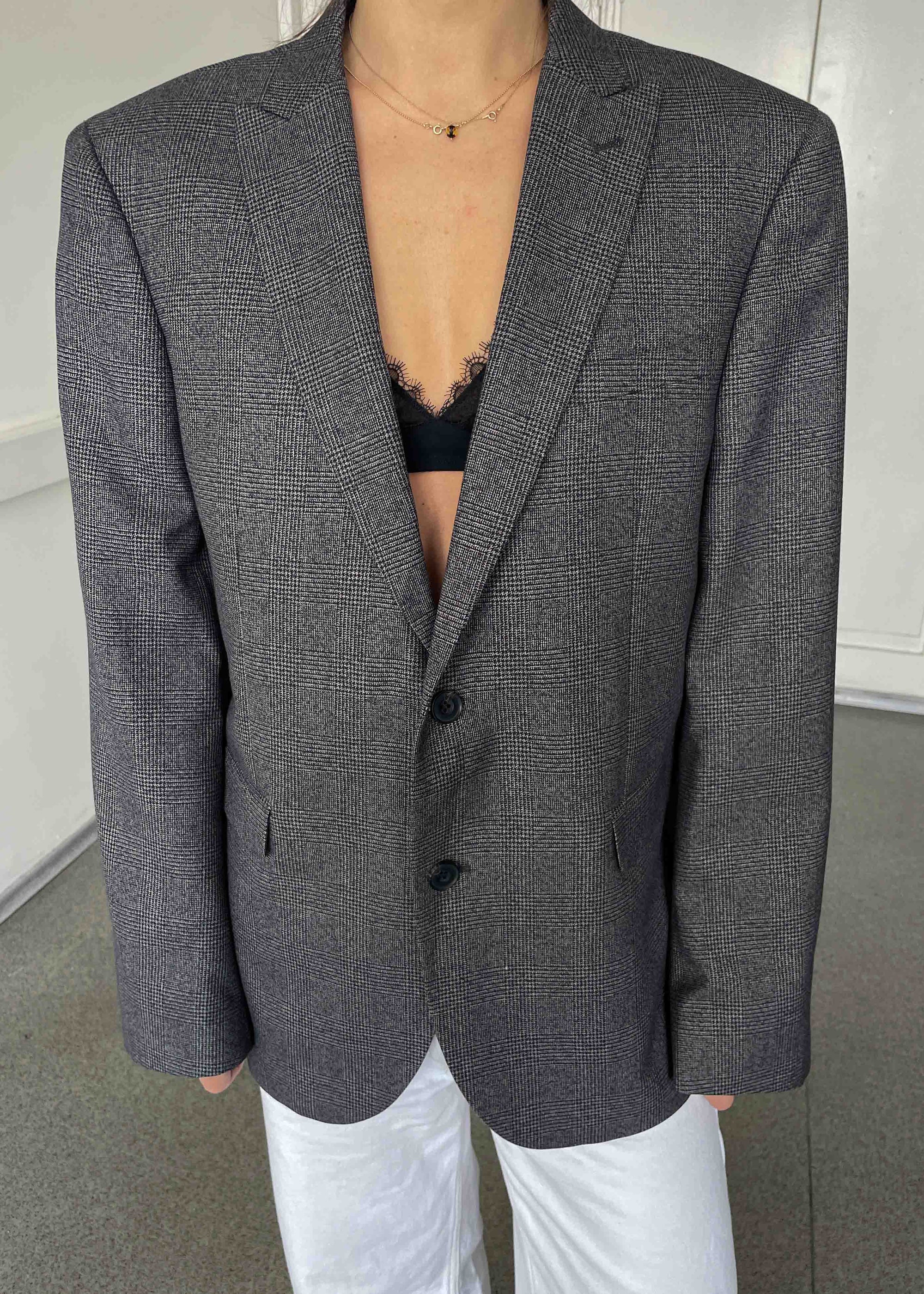 Vintage Grey Checked Smaller Fit Blazer