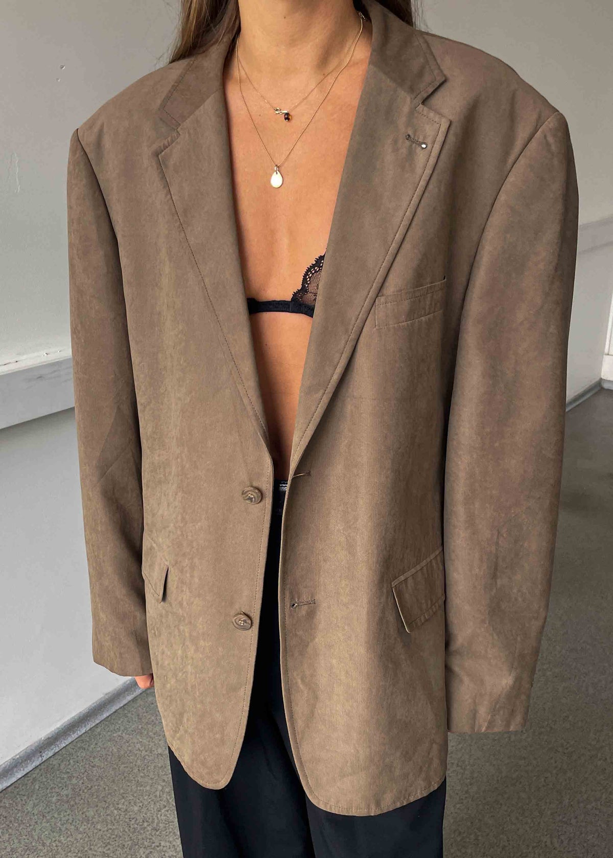 Vintage Brown Oversized Velvet Blazer