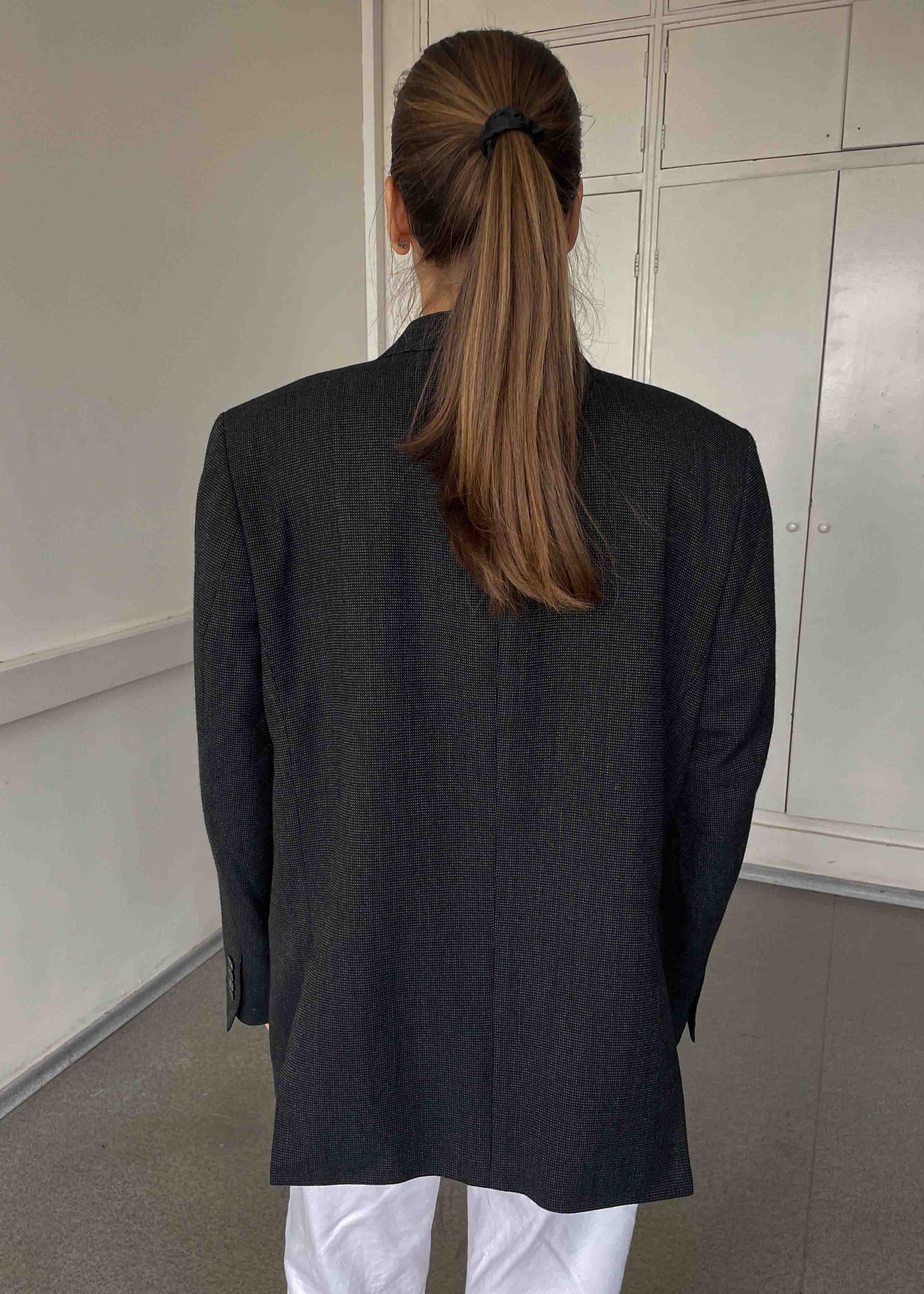 Vintage Dark Grey Patterned Oversized Blazer