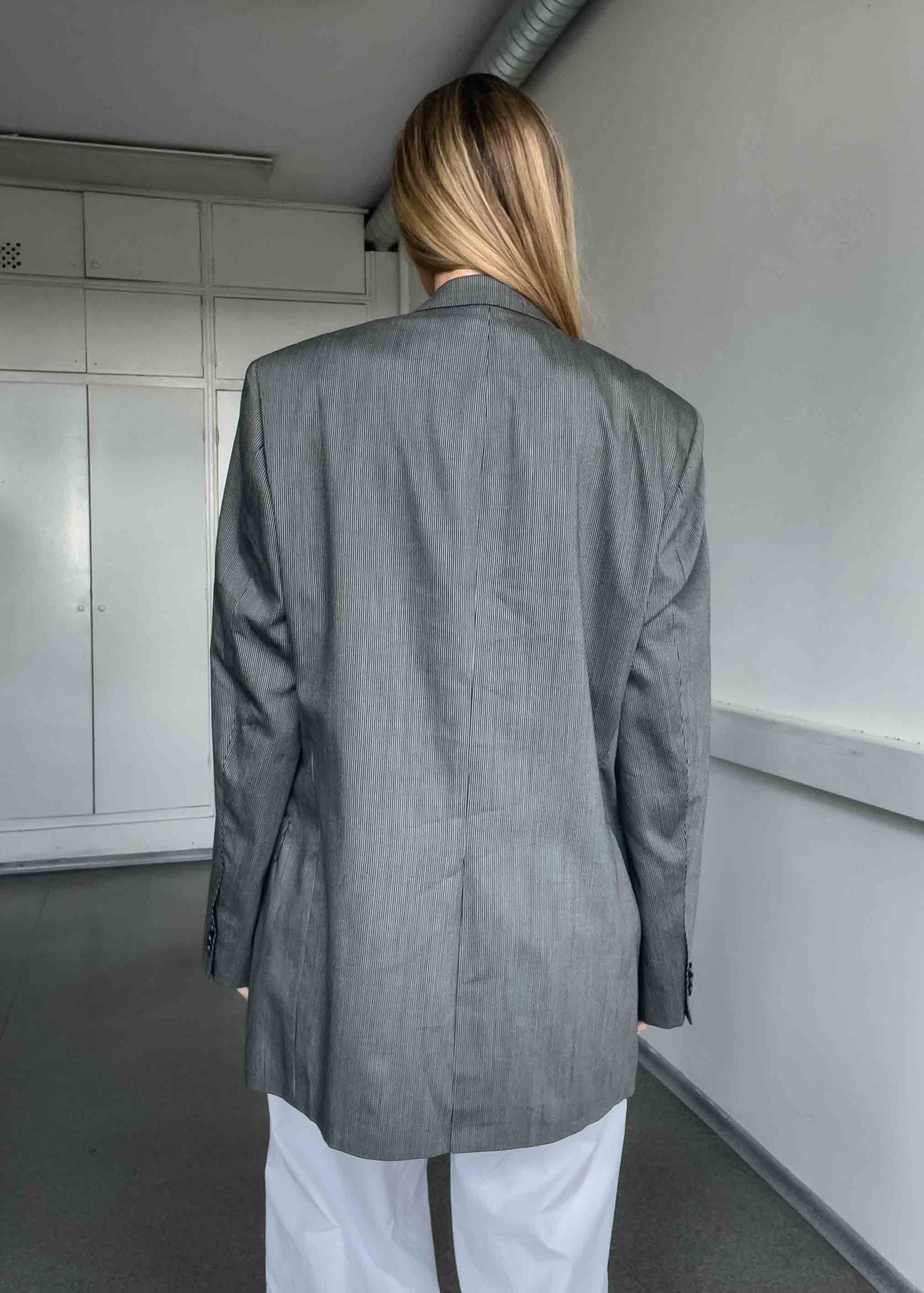 Vintage Black & Grey Striped Oversized Blazer