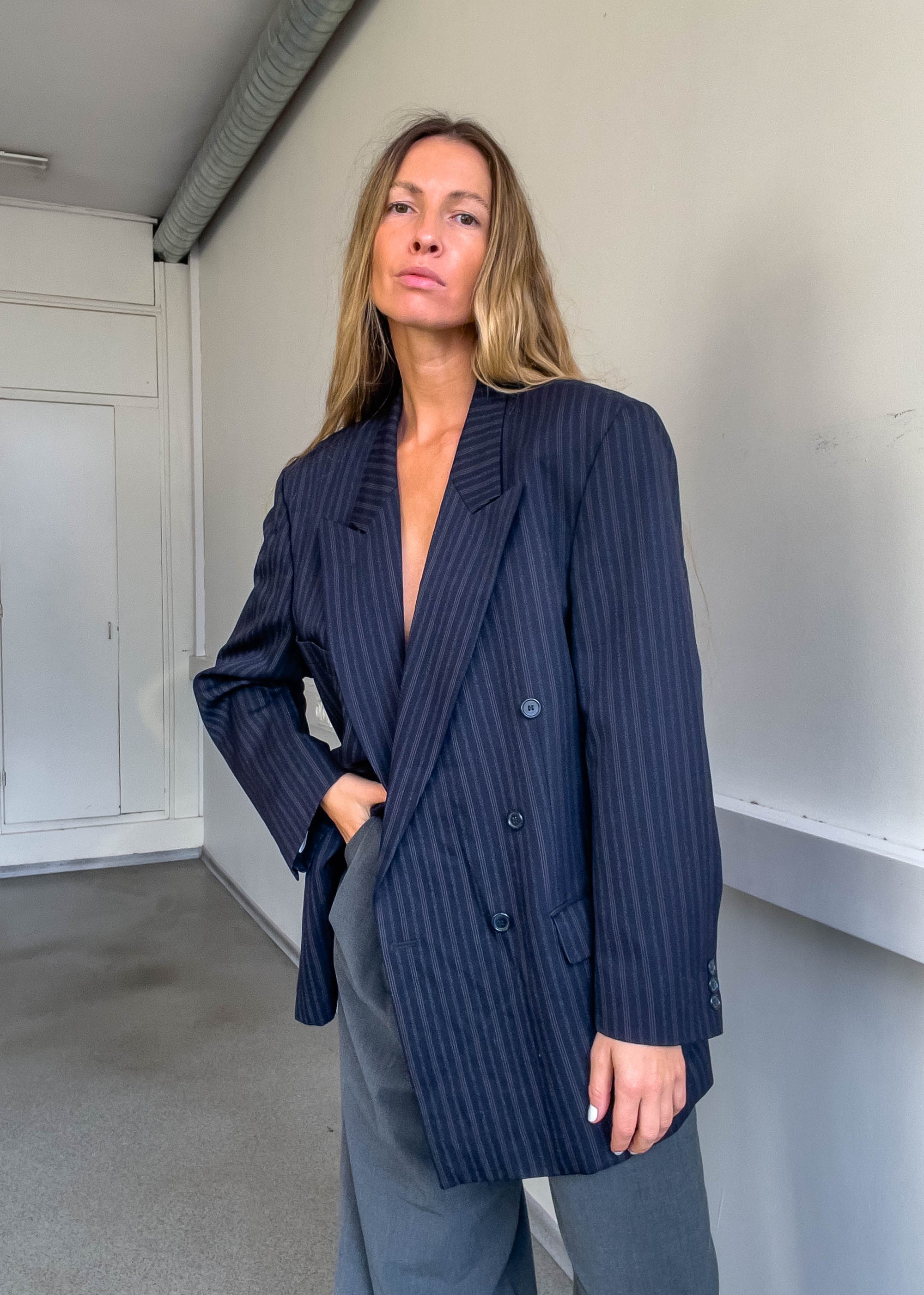 Vintage Blue Oversized Double Breasted Blazer