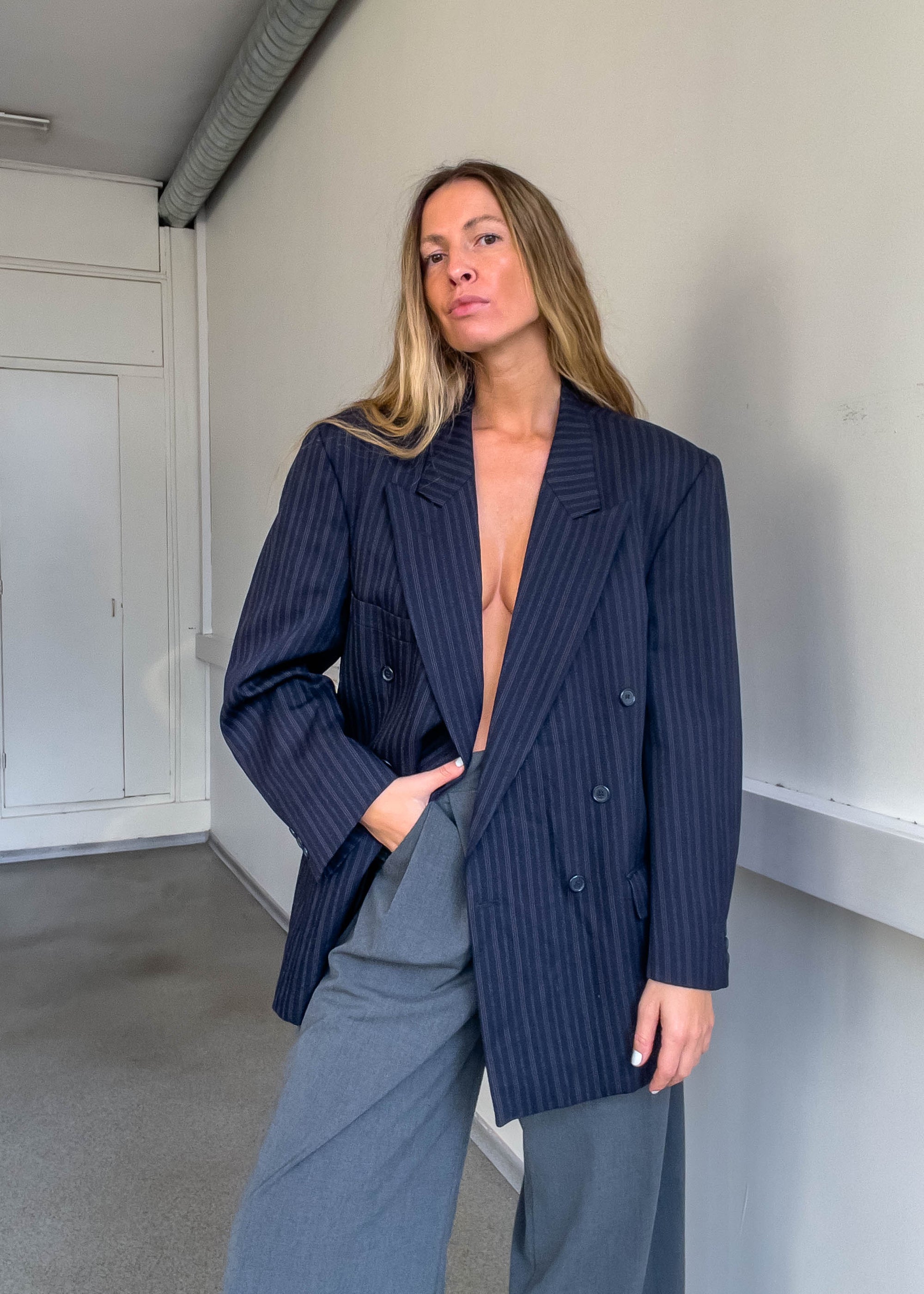 Vintage Blue Oversized Double Breasted Blazer