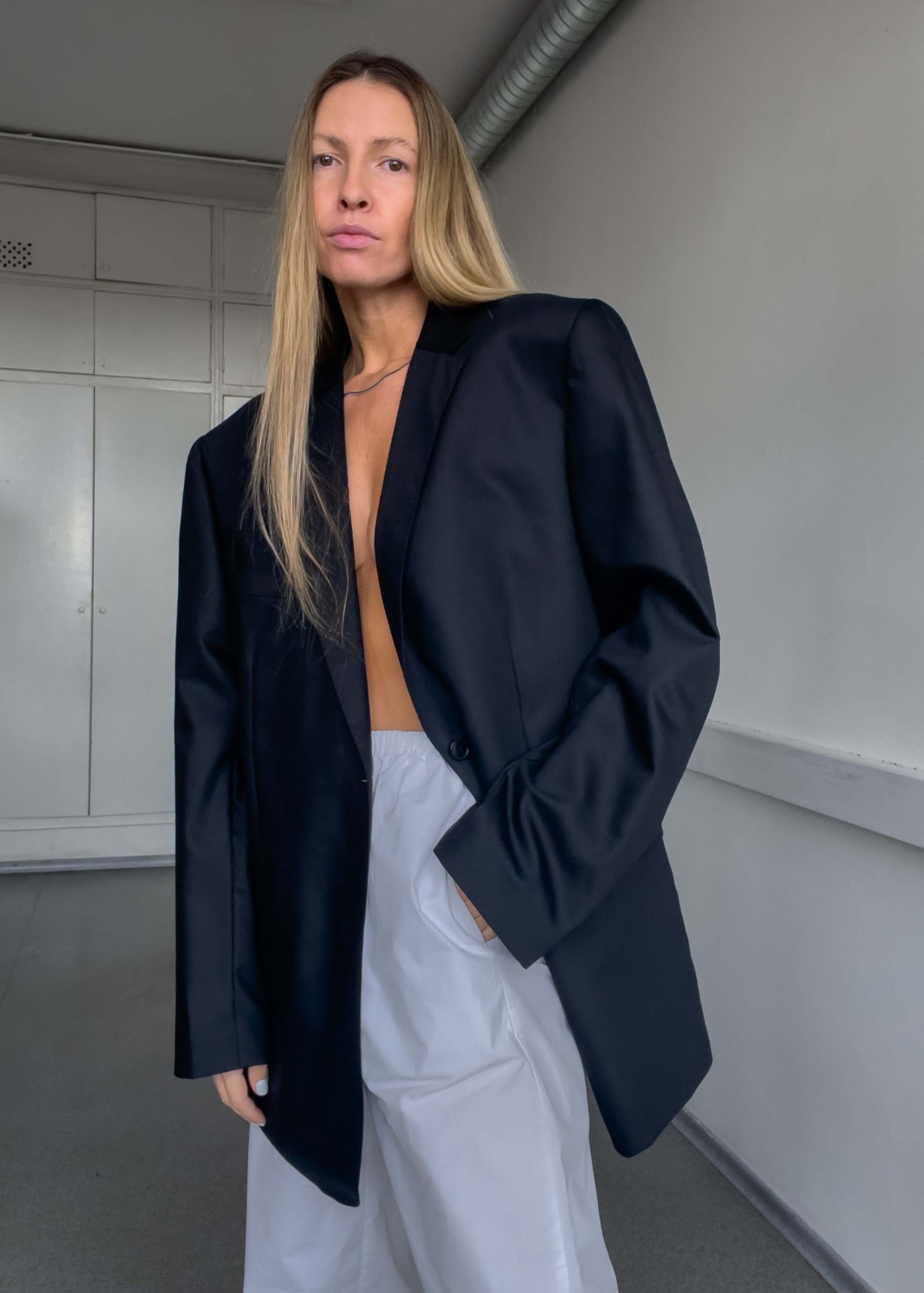 Vintage Black Oversized 100% WOOL Blazer