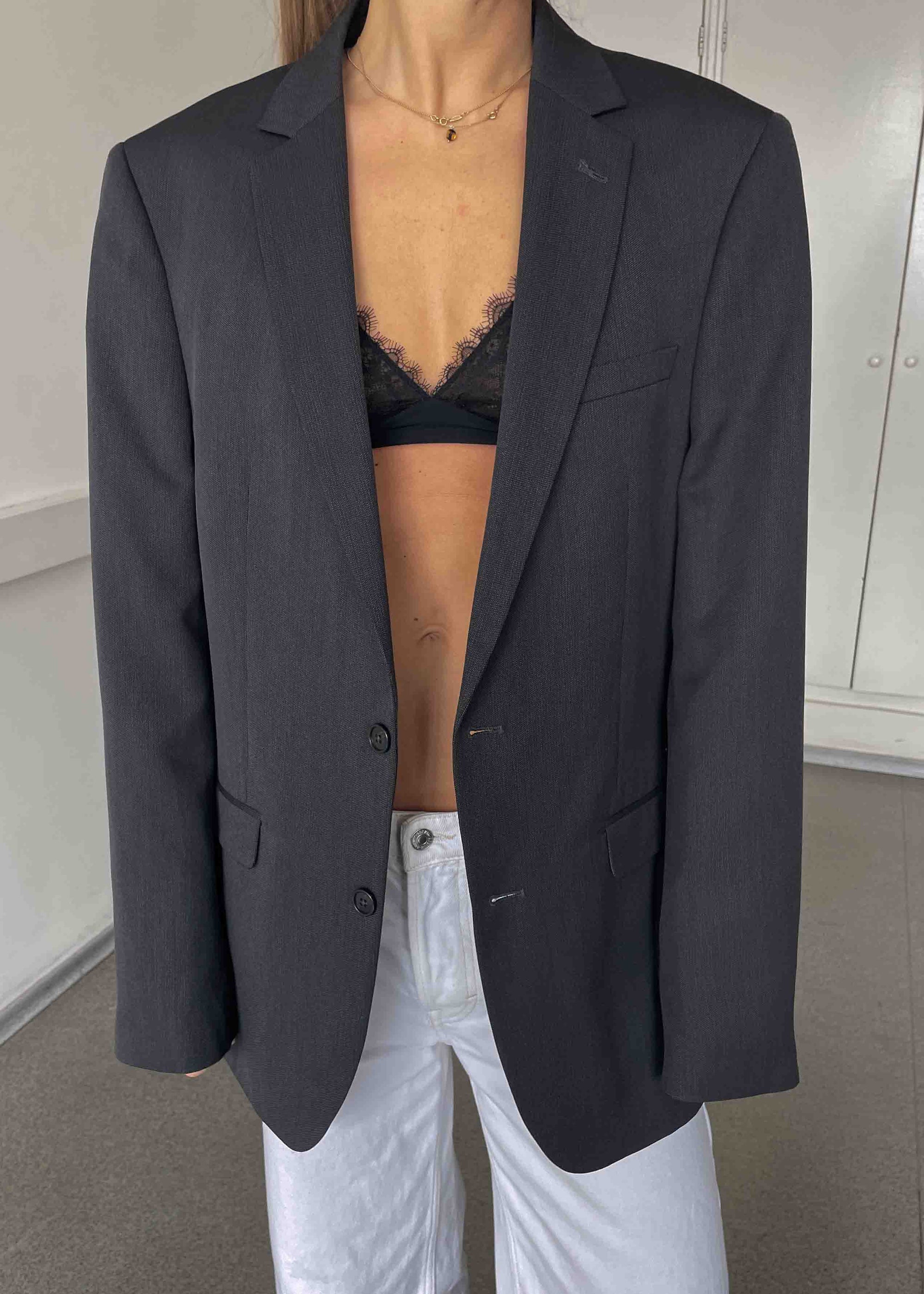 Vintage Grey Patterned Oversized Blazer