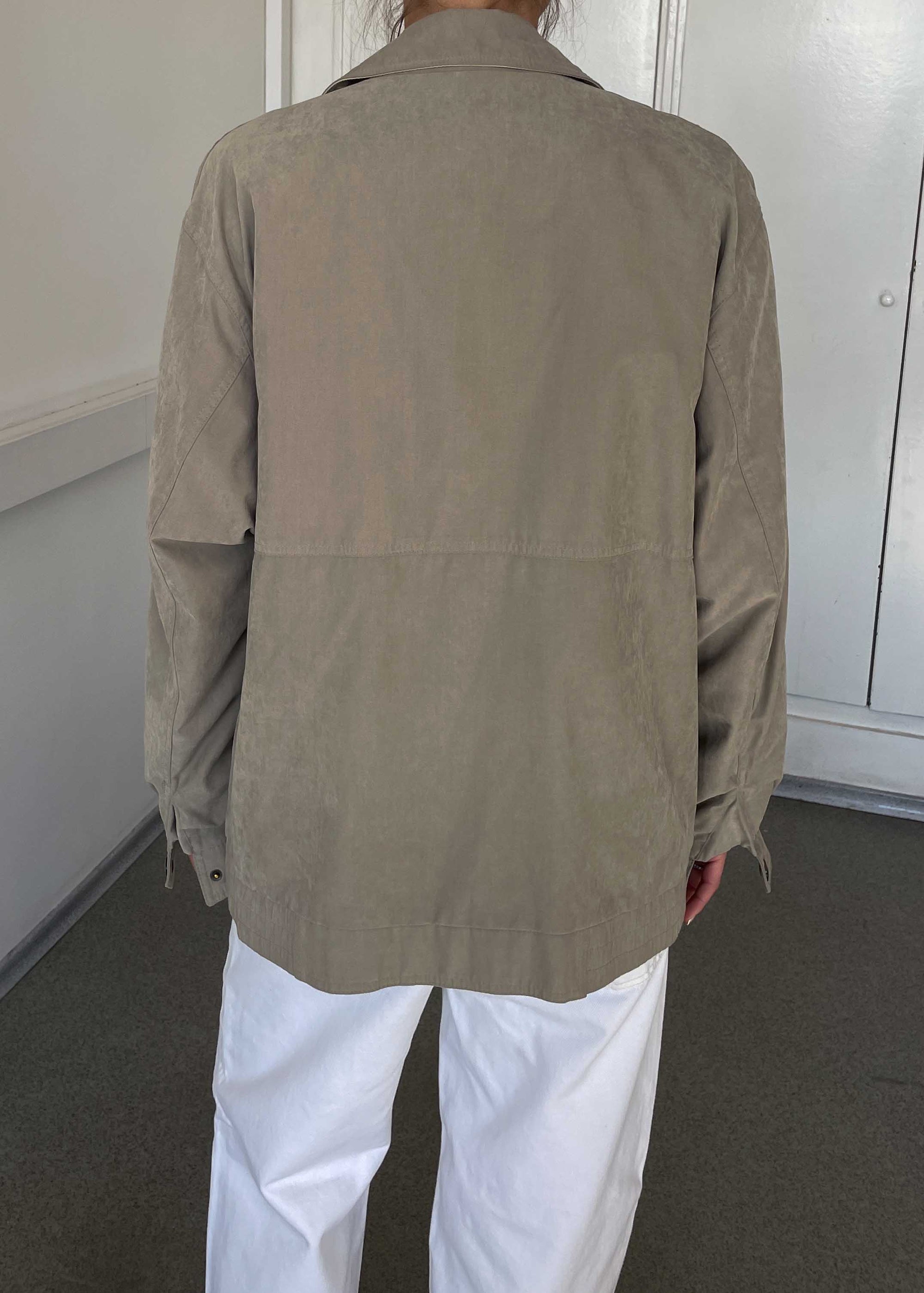 Vintage Grey-Khaki Textured Bomber Jacket – Zip & Buttons