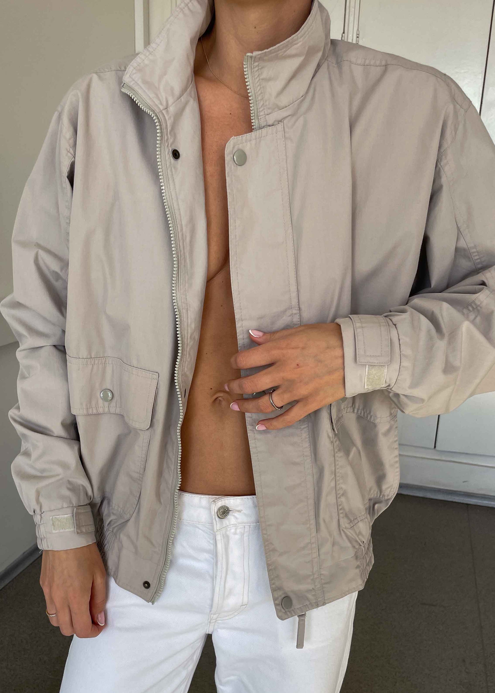 Vintage Light Grey Lightweight Bomber Jacket