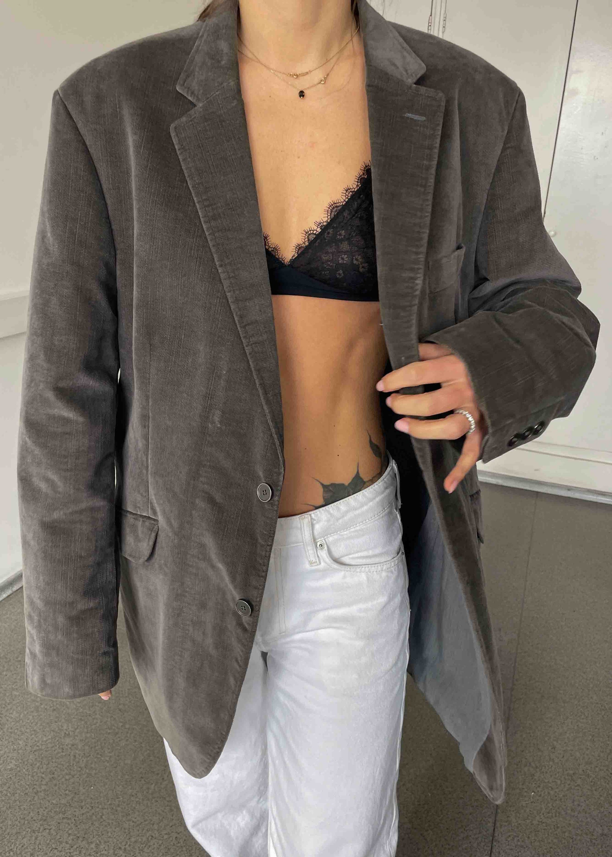 Vintage Grey Oversized Velvet Blazer