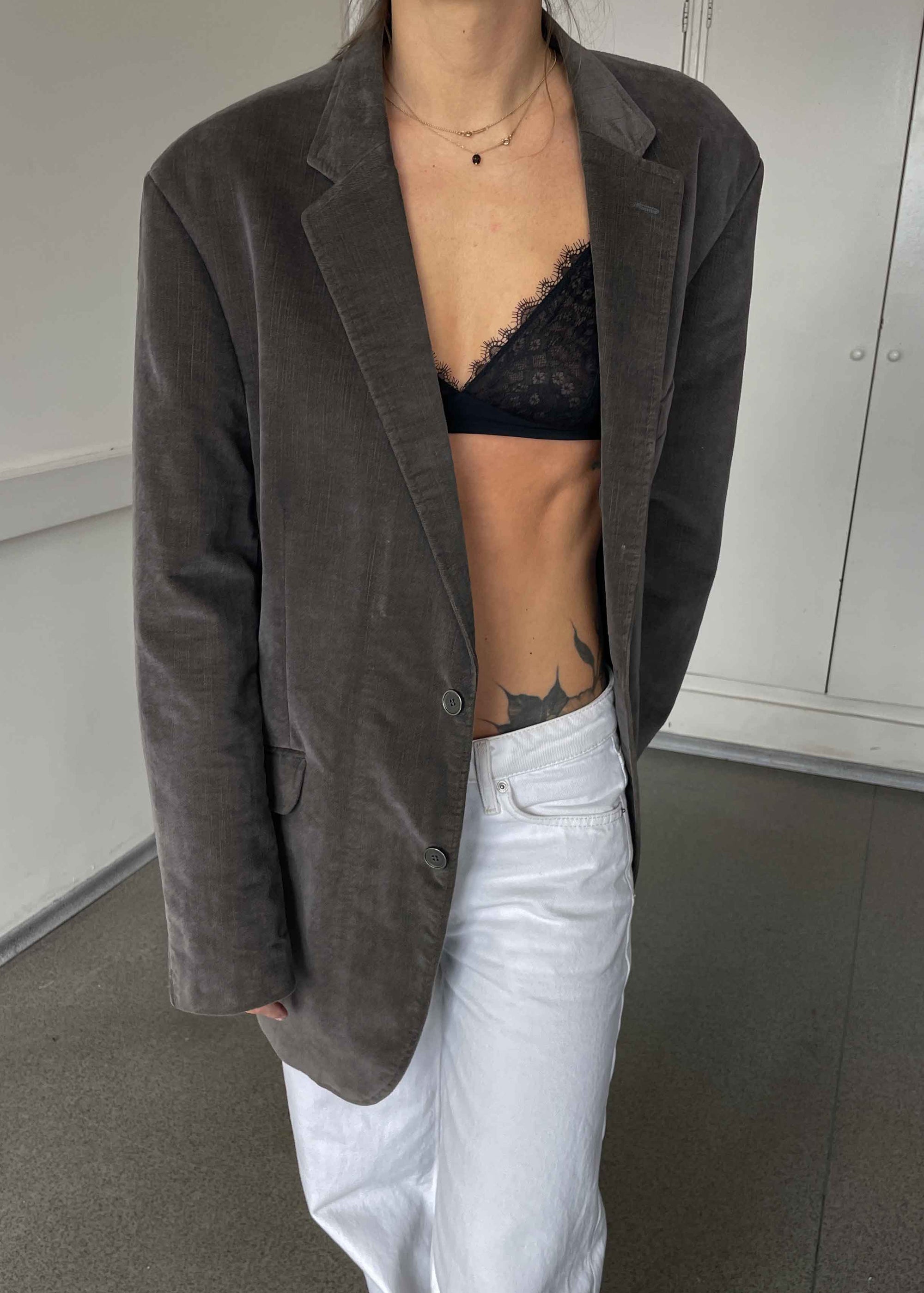 Vintage Grey Oversized Velvet Blazer