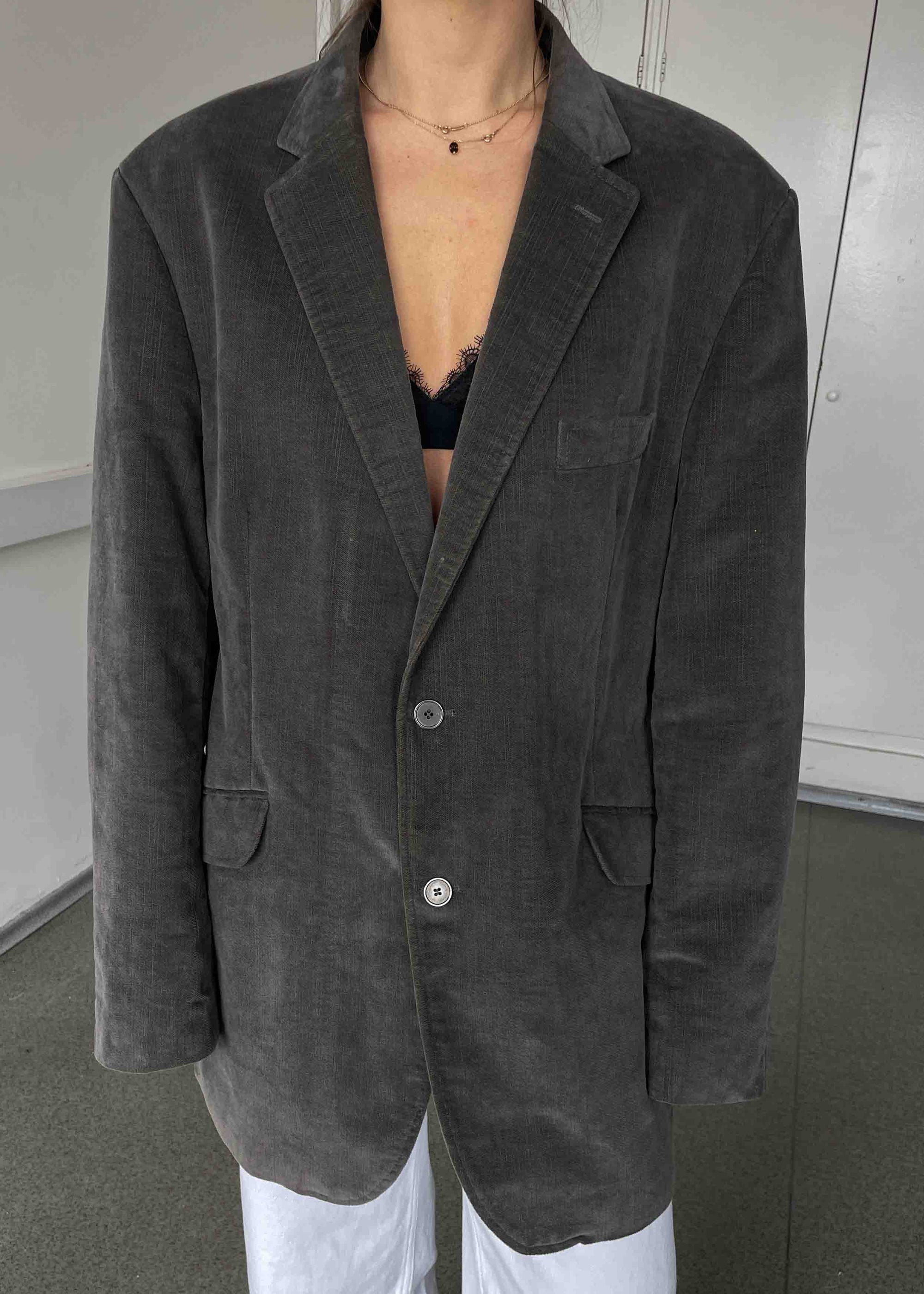 Vintage Grey Oversized Velvet Blazer