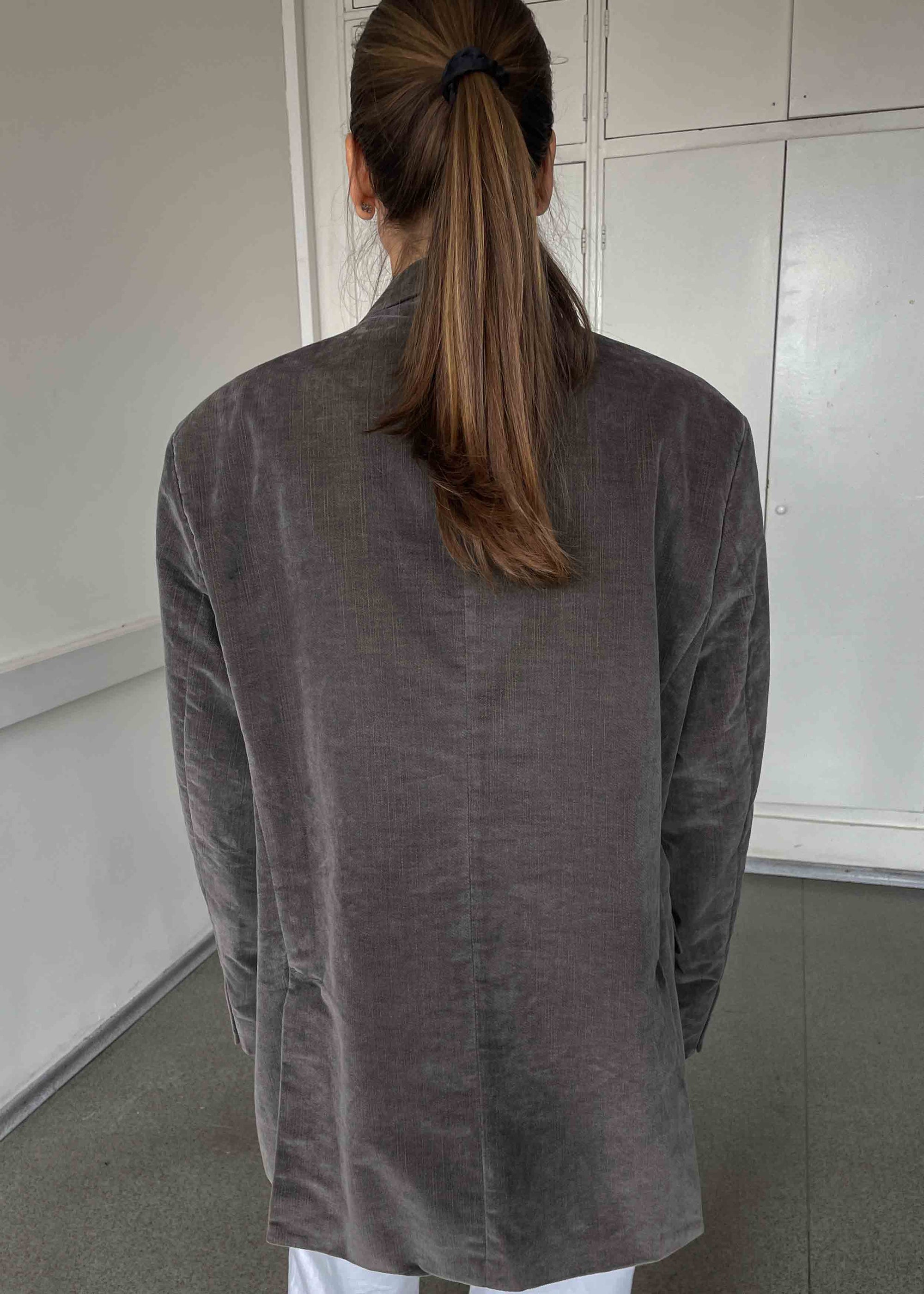 Vintage Grey Oversized Velvet Blazer