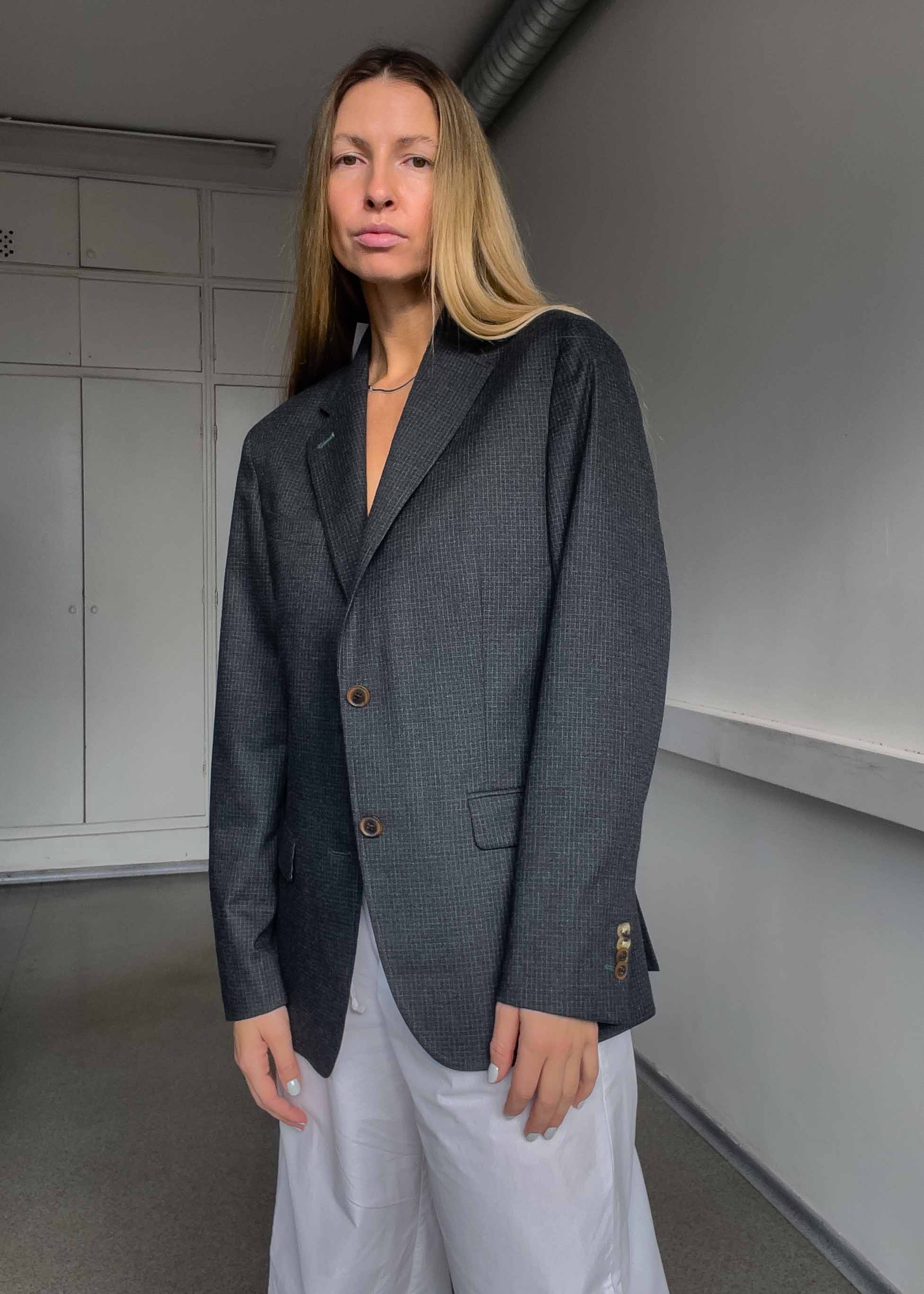 Vintage Dark Grey Checked Small Fit Blazer