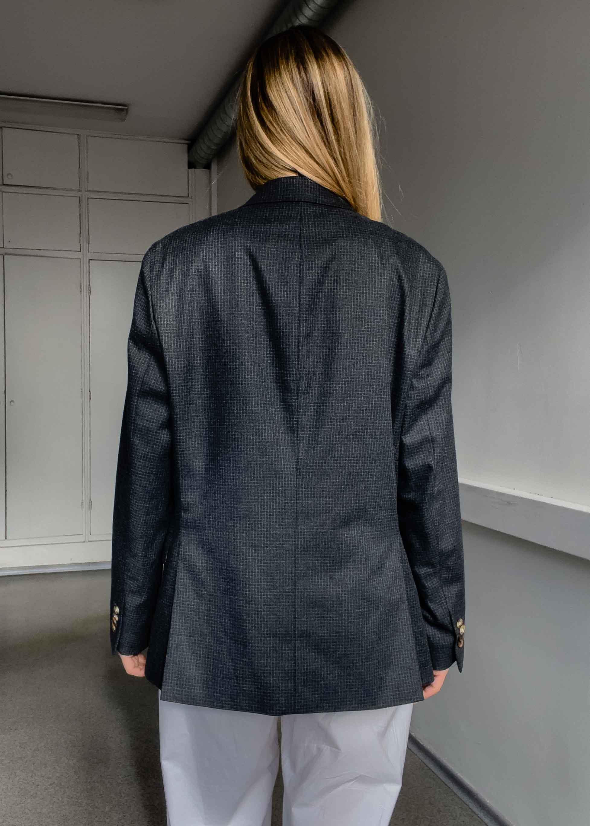 Vintage Dark Grey Checked Small Fit Blazer