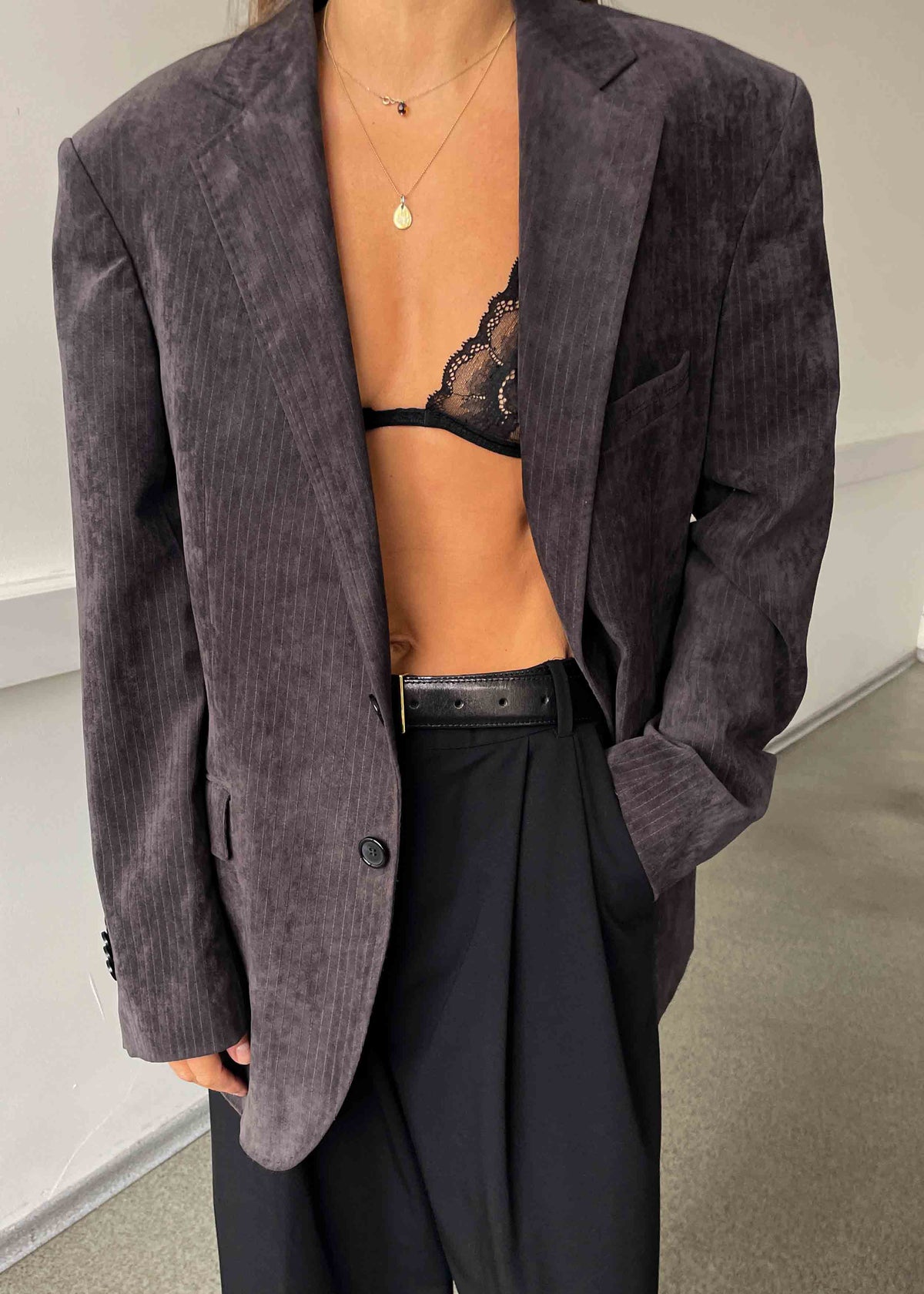Vintage Grey Oversized Velvet Blazer