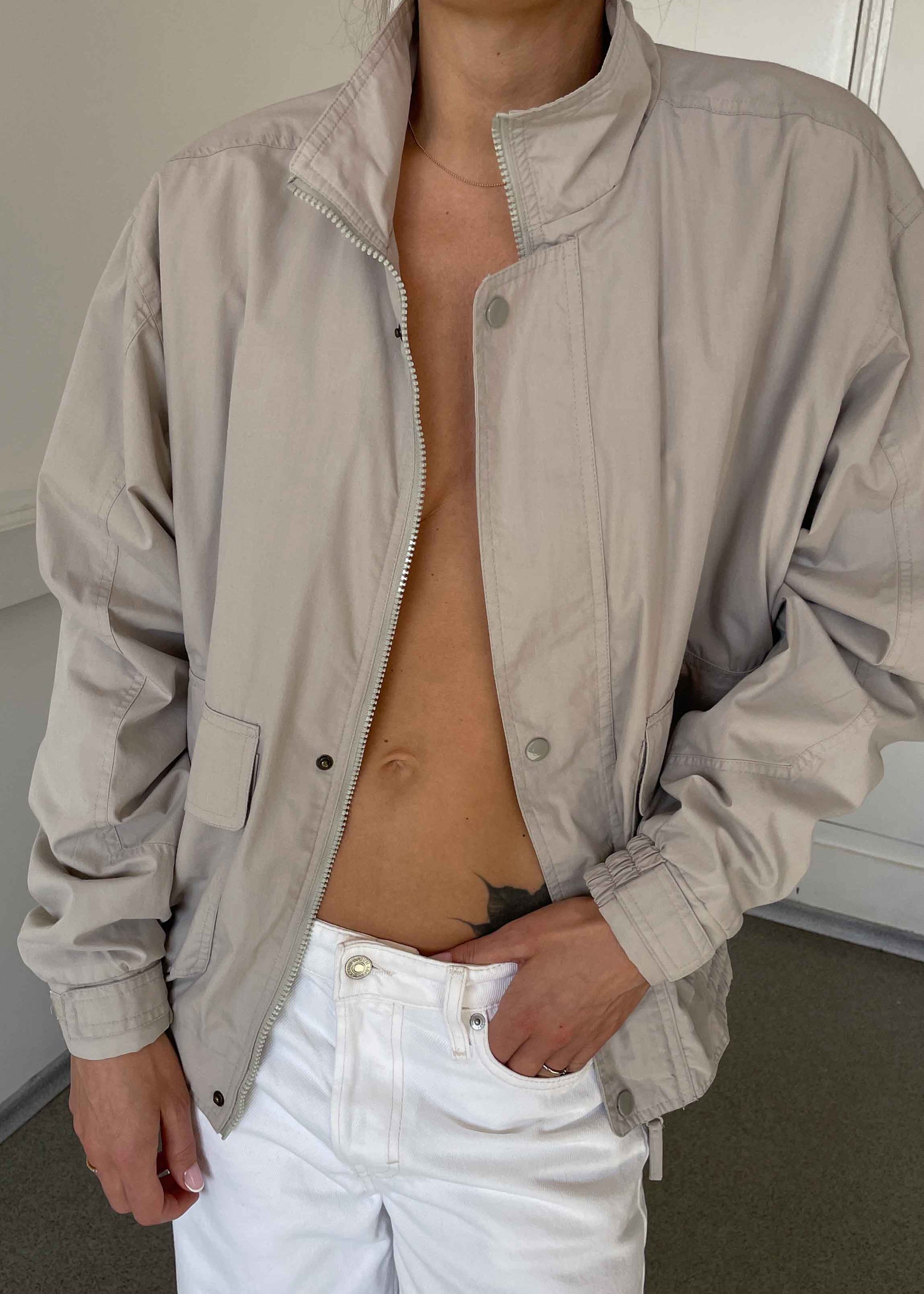 Vintage Light Grey Lightweight Bomber Jacket