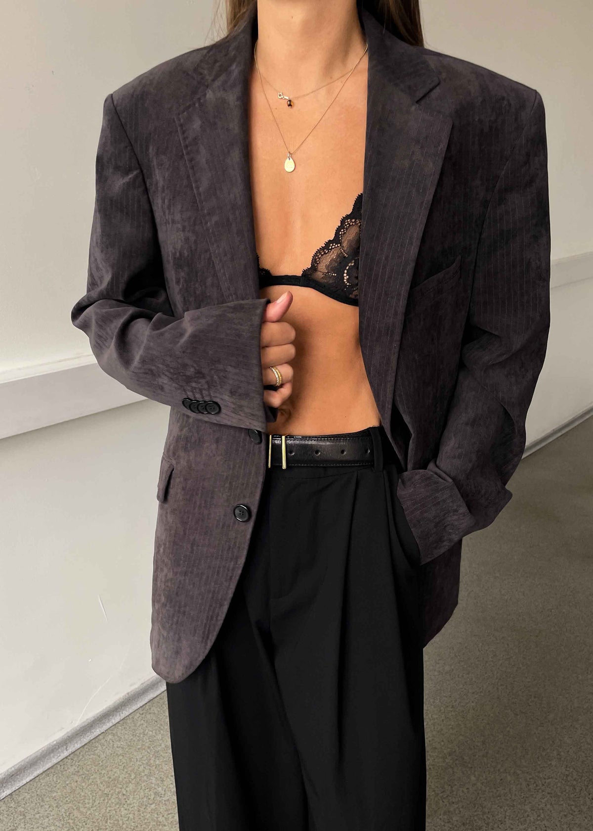 Vintage Grey Oversized Velvet Blazer