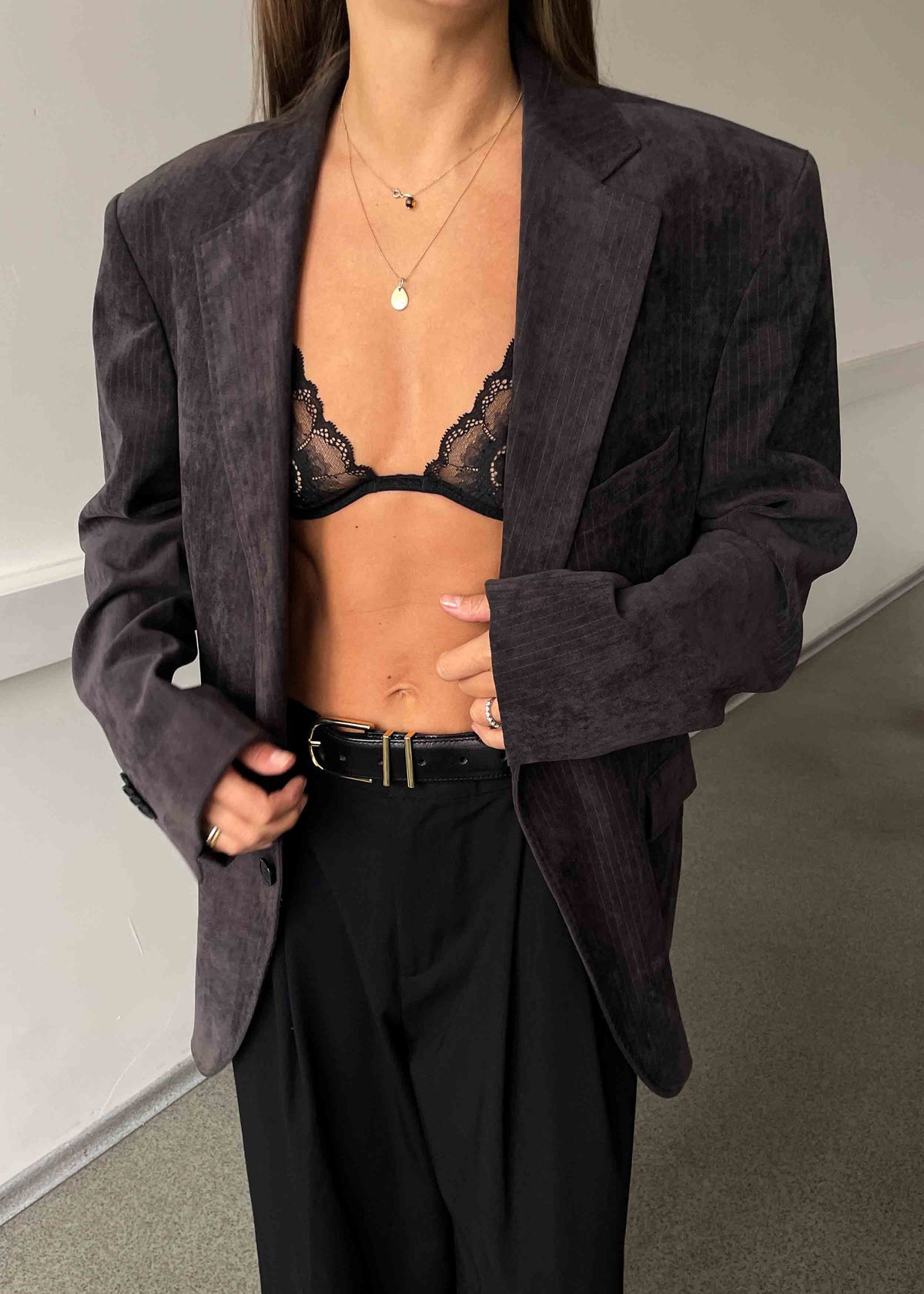 Vintage Grey Oversized Velvet Blazer