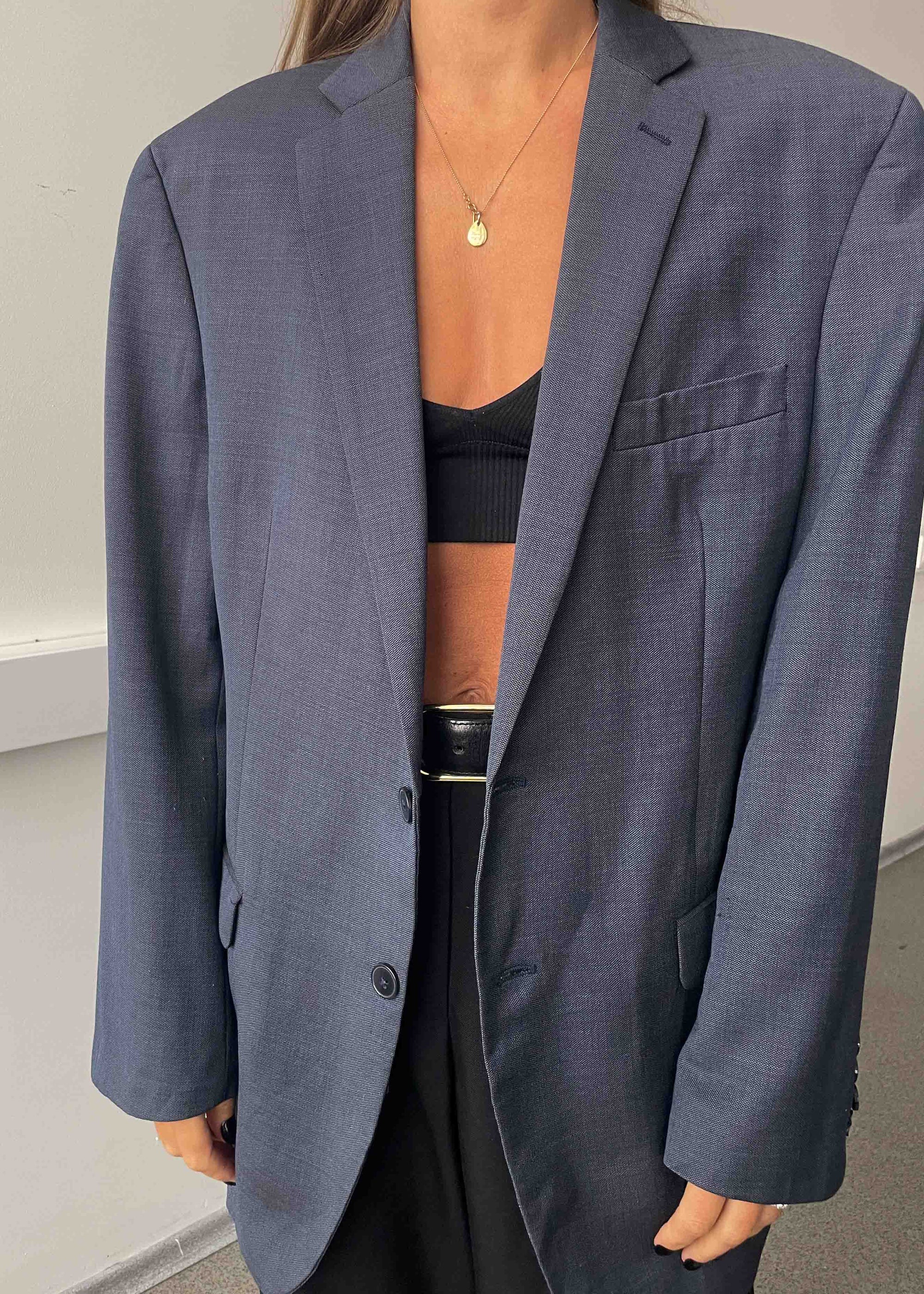 Vintage Blue Patterned Oversized Blazer by Calvin Klein