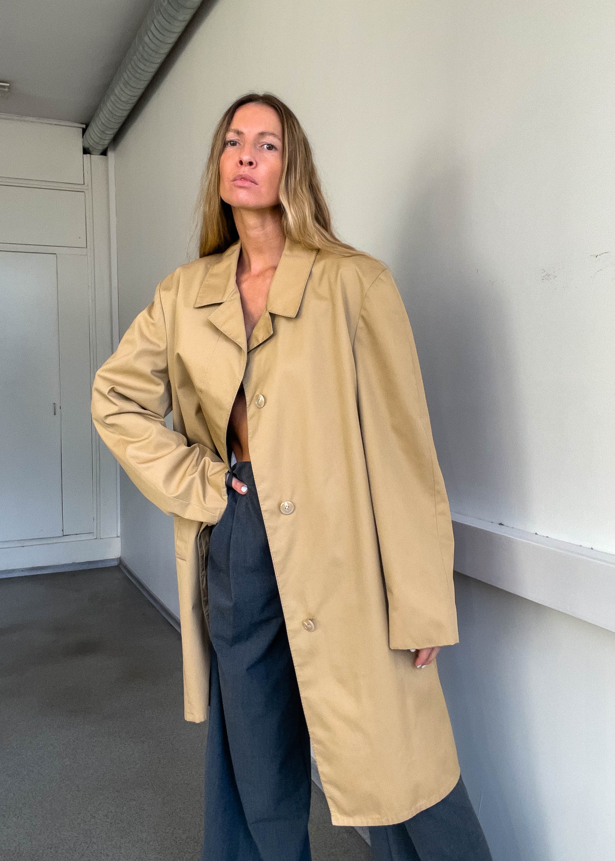 Vintage Beige Oversized Rain Coat
