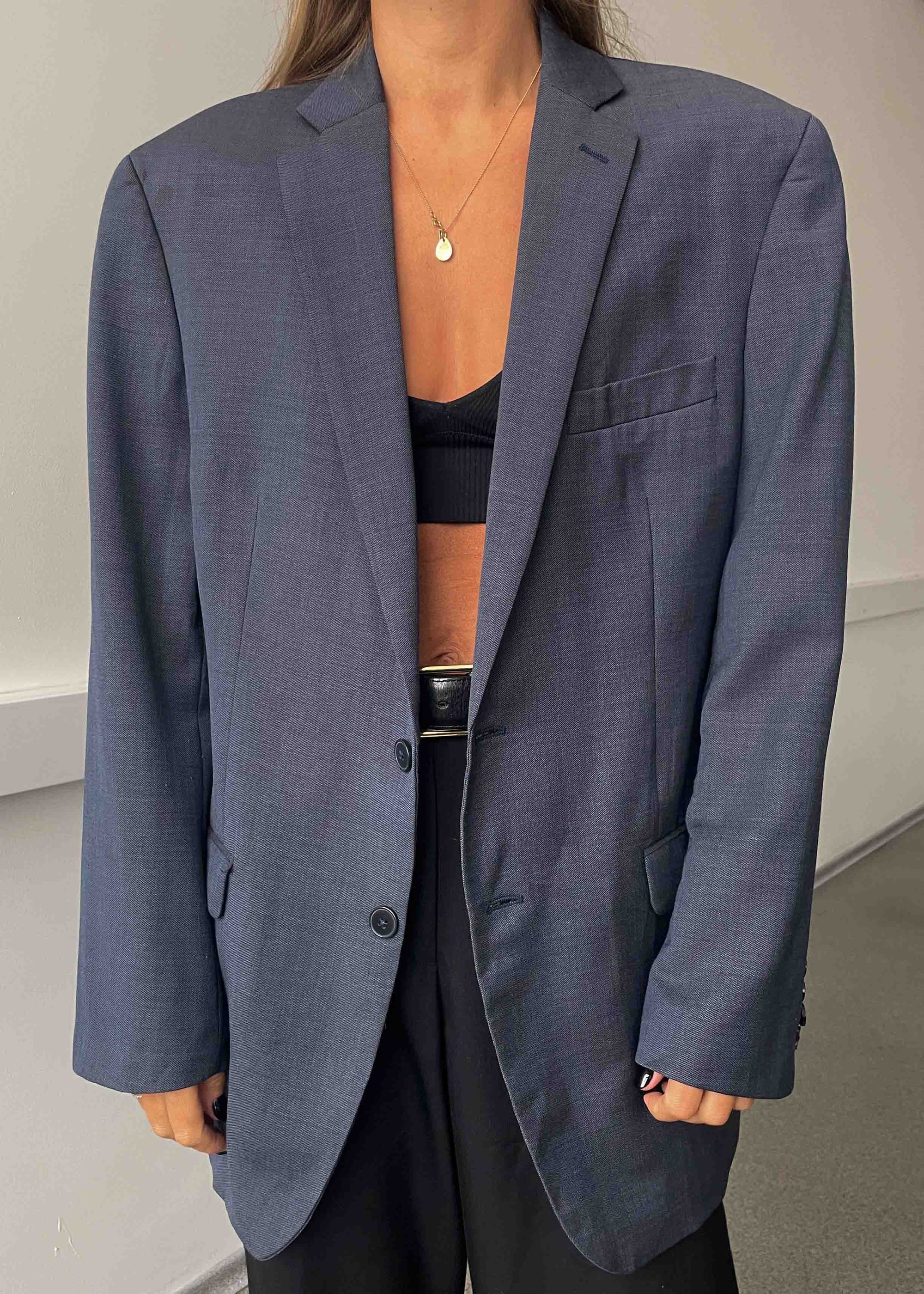 Vintage Blue Patterned Oversized Blazer by Calvin Klein