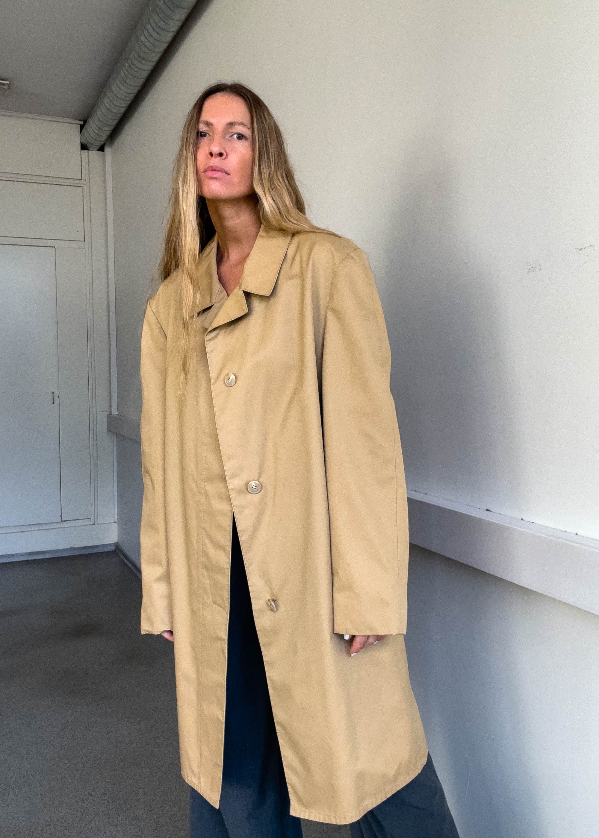 Vintage Beige Oversized Rain Coat - Main Image