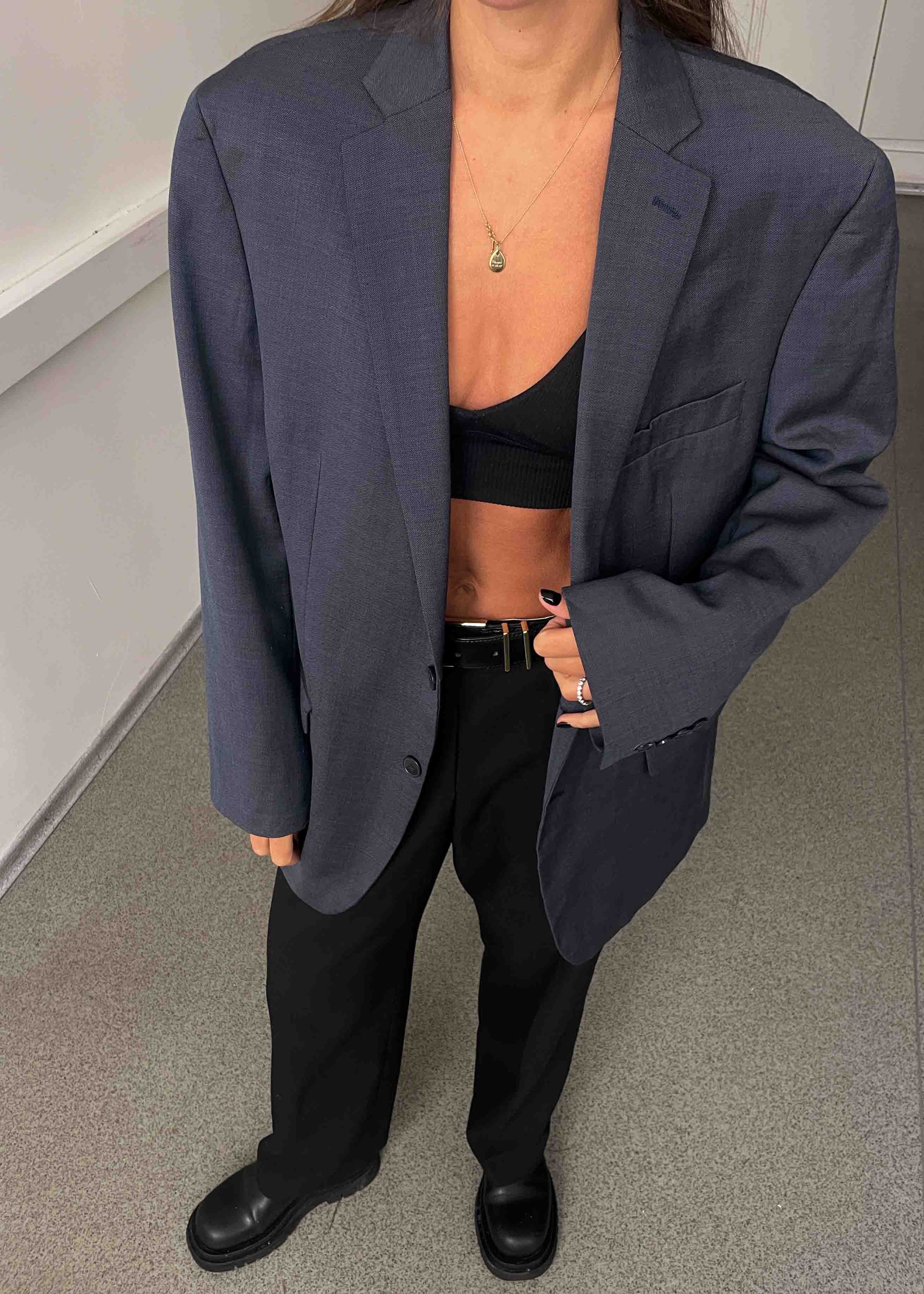 Vintage Blue Patterned Oversized Blazer by Calvin Klein