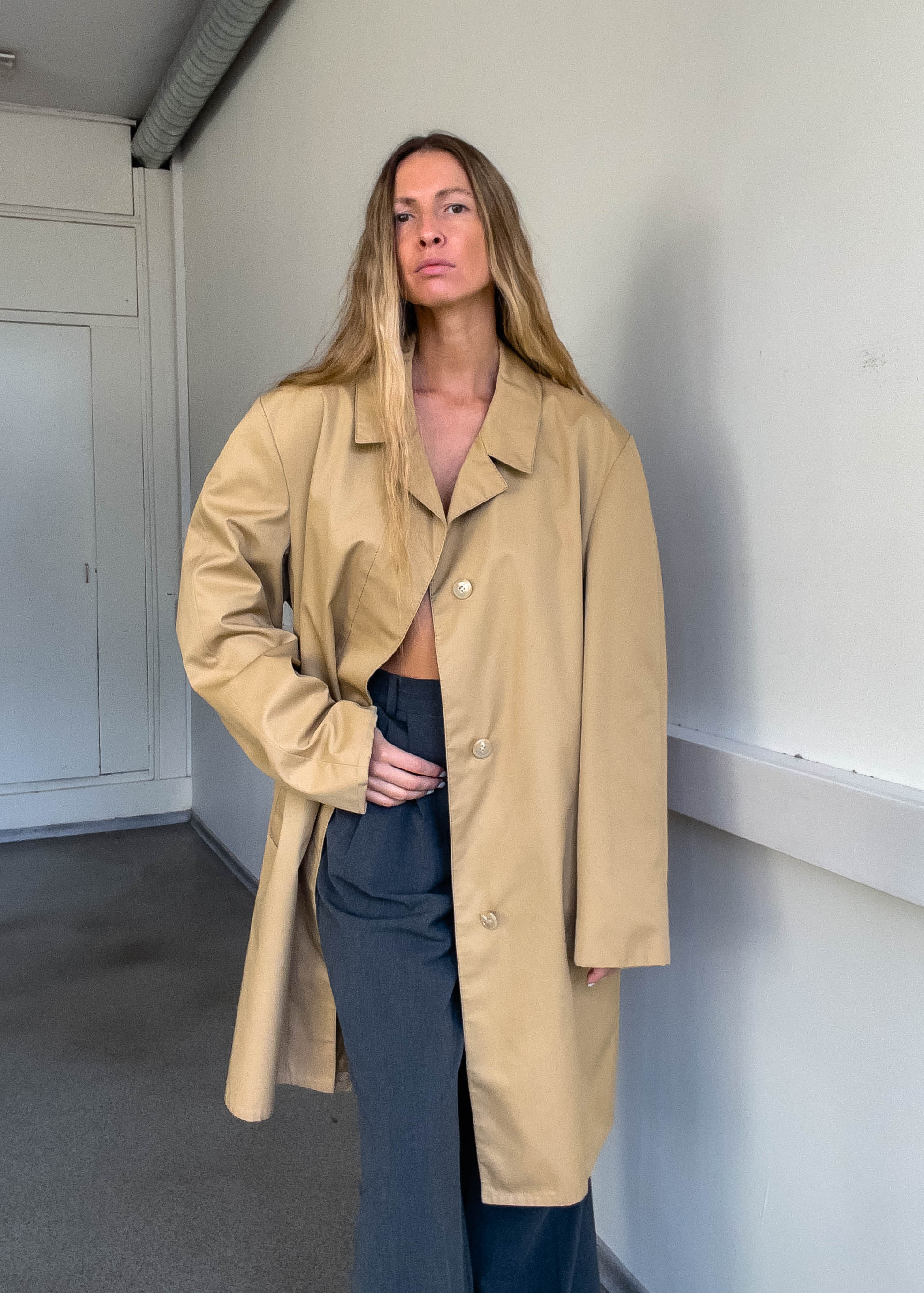 Vintage Beige Oversized Rain Coat