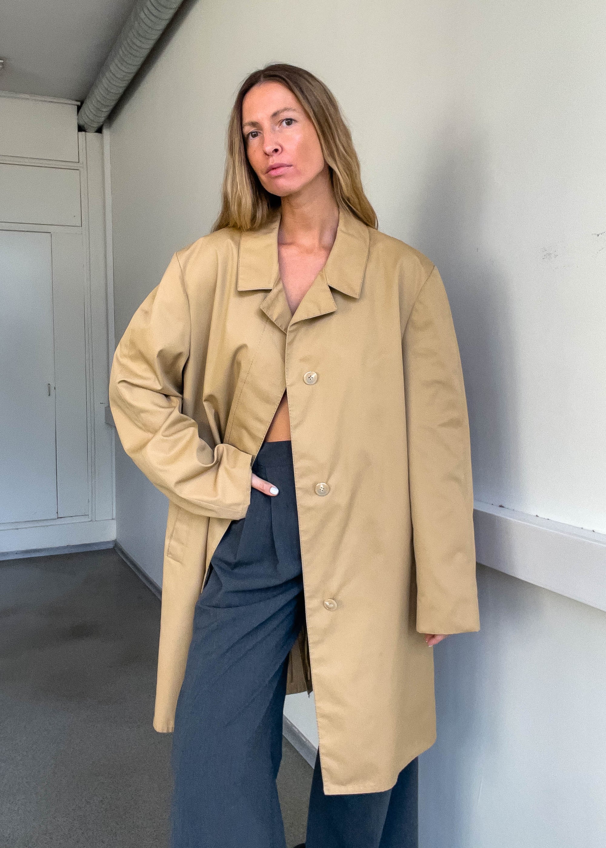 Vintage Beige Oversized Rain Coat