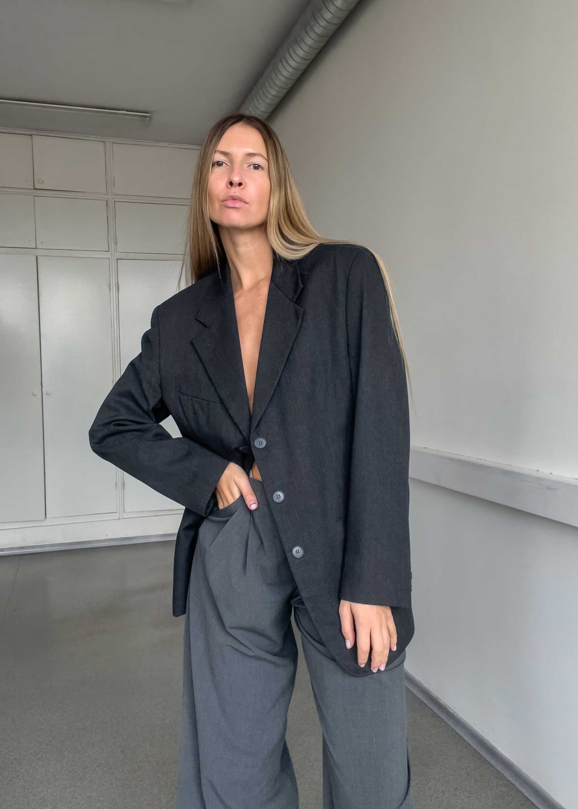 Vintage Grey Oversized Blazer