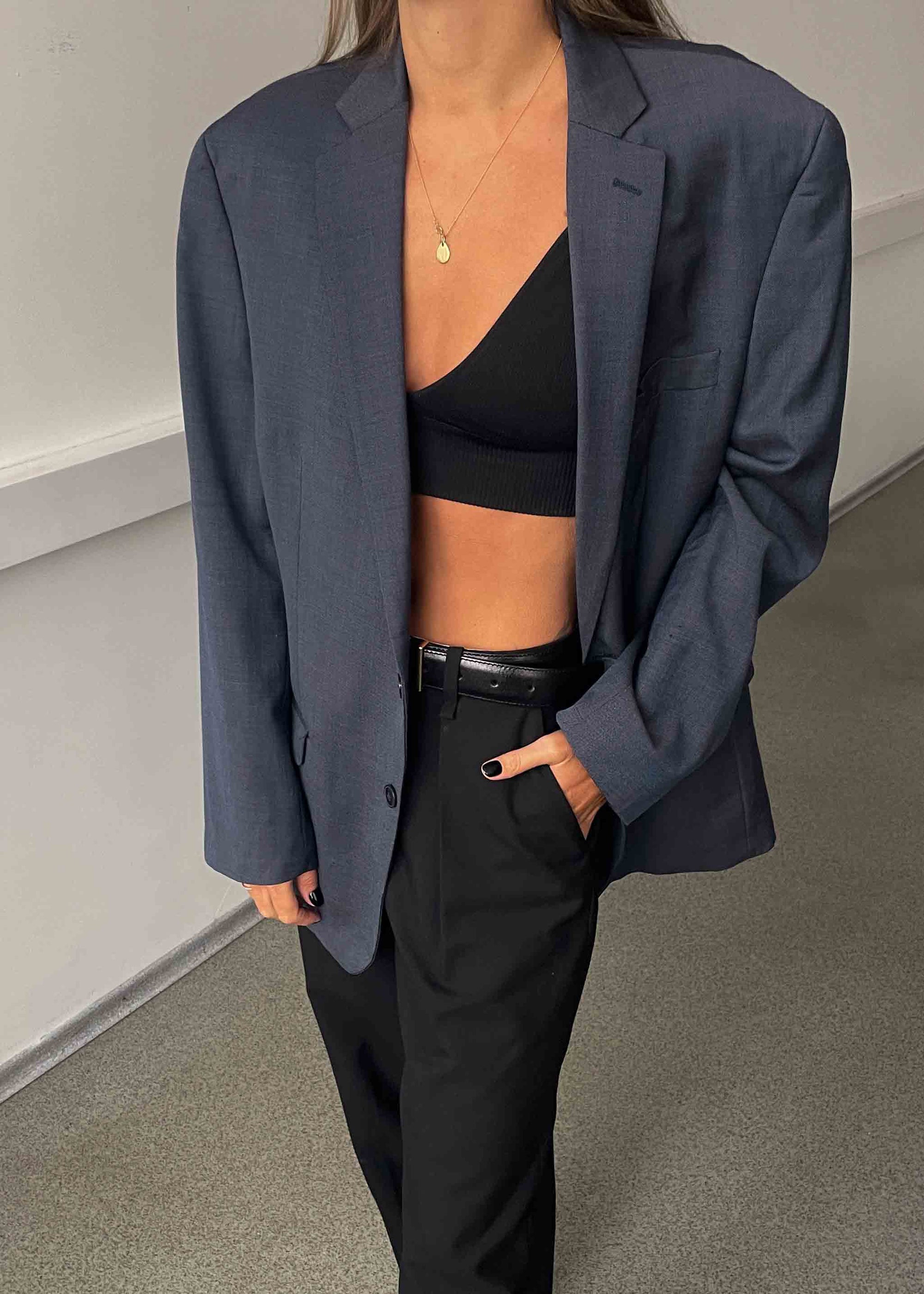 Vintage Blue Patterned Oversized Blazer by Calvin Klein