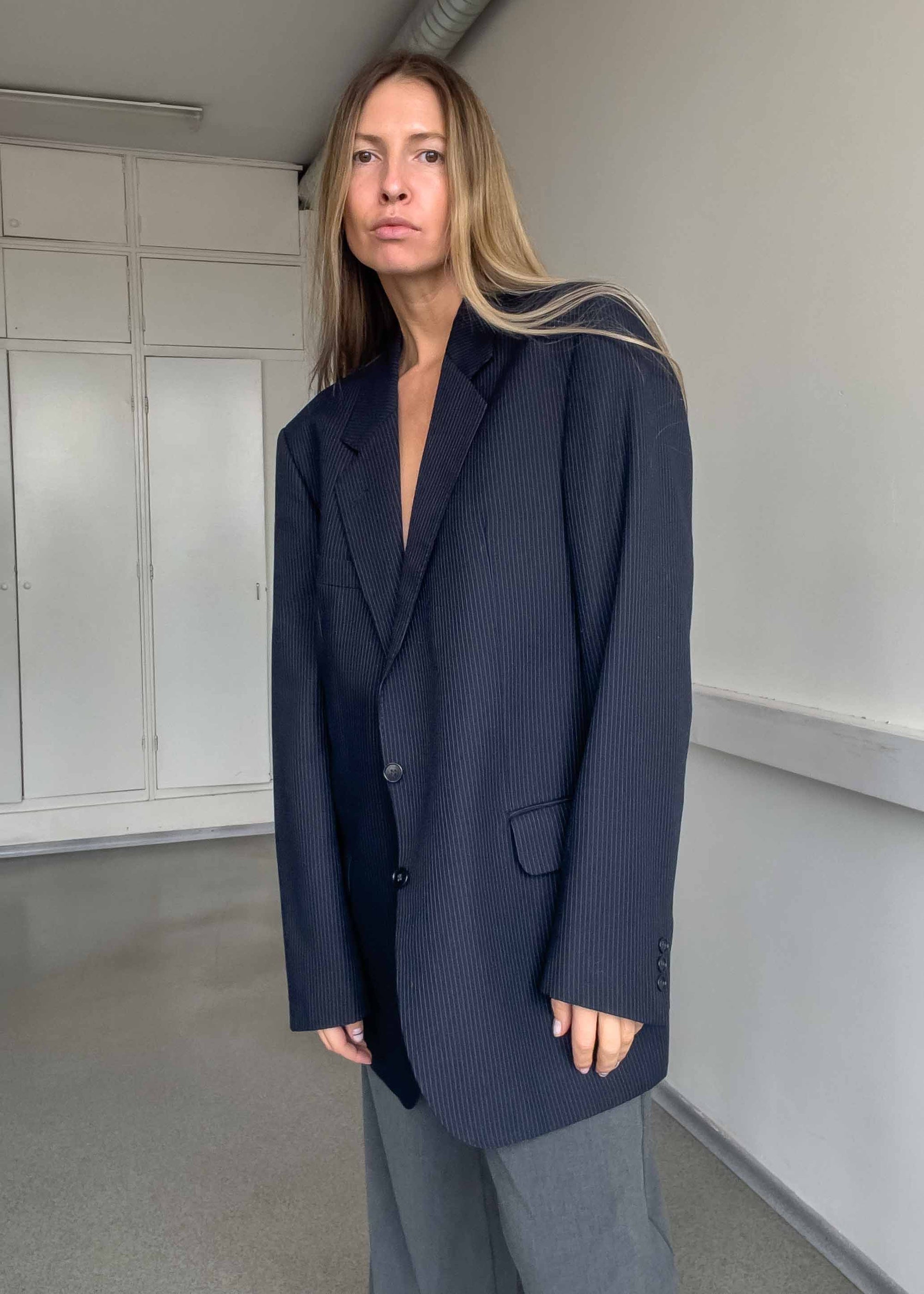 Vintage Blue Stripy Oversized Blazer