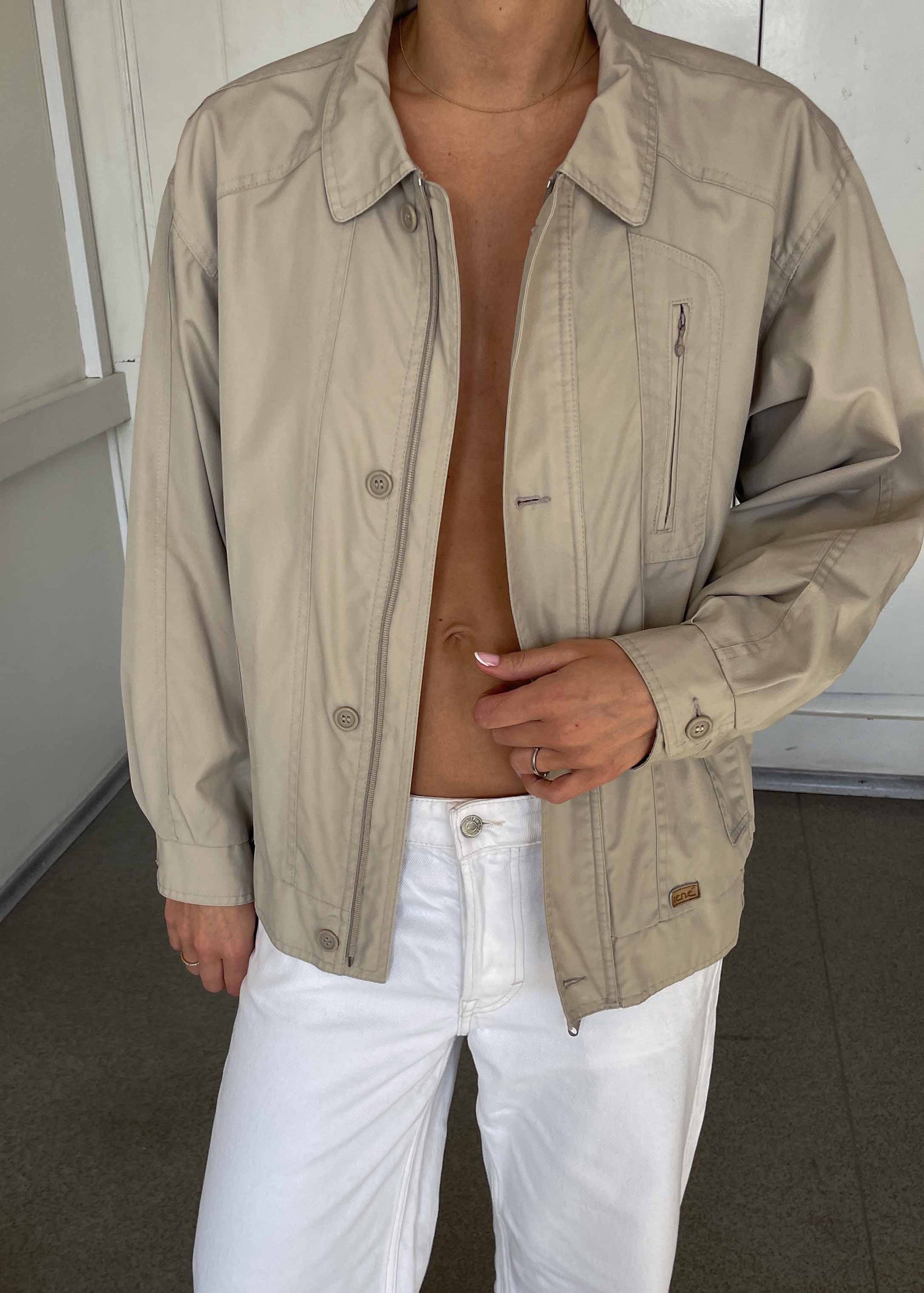 Vintage Beige Oversized Bomber Jacket
