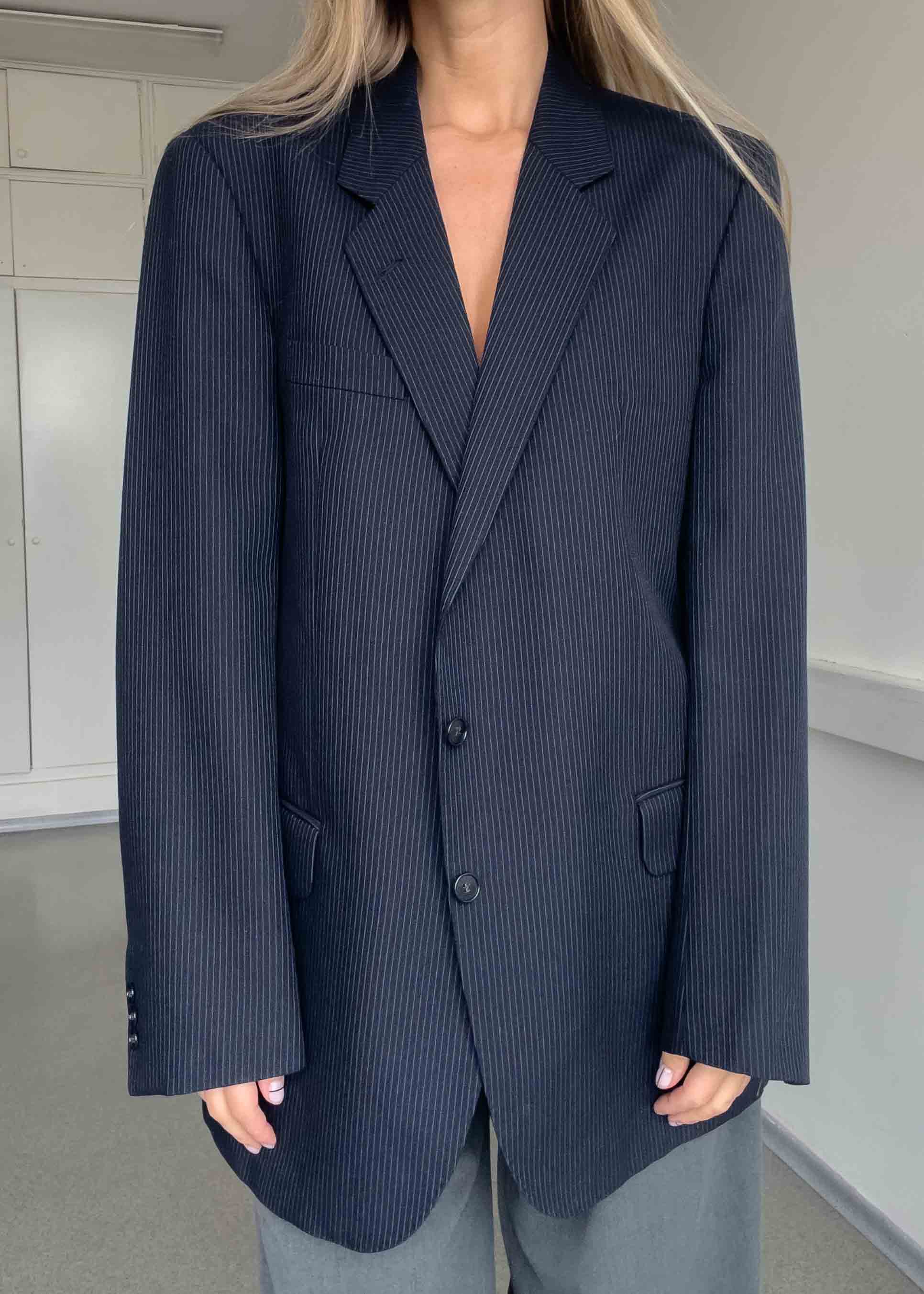 Vintage Blue Stripy Oversized Blazer