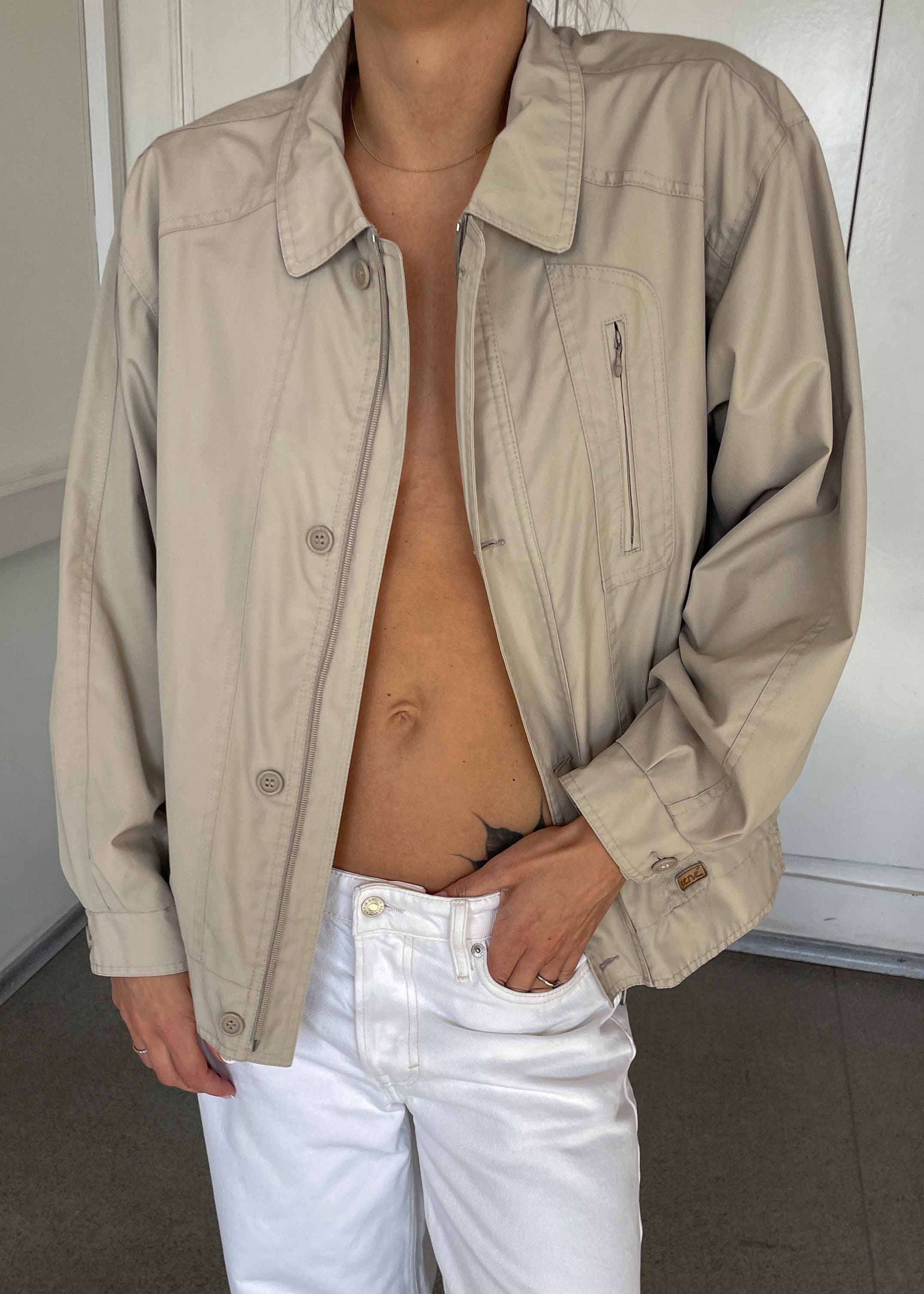 Vintage Beige Oversized Bomber Jacket