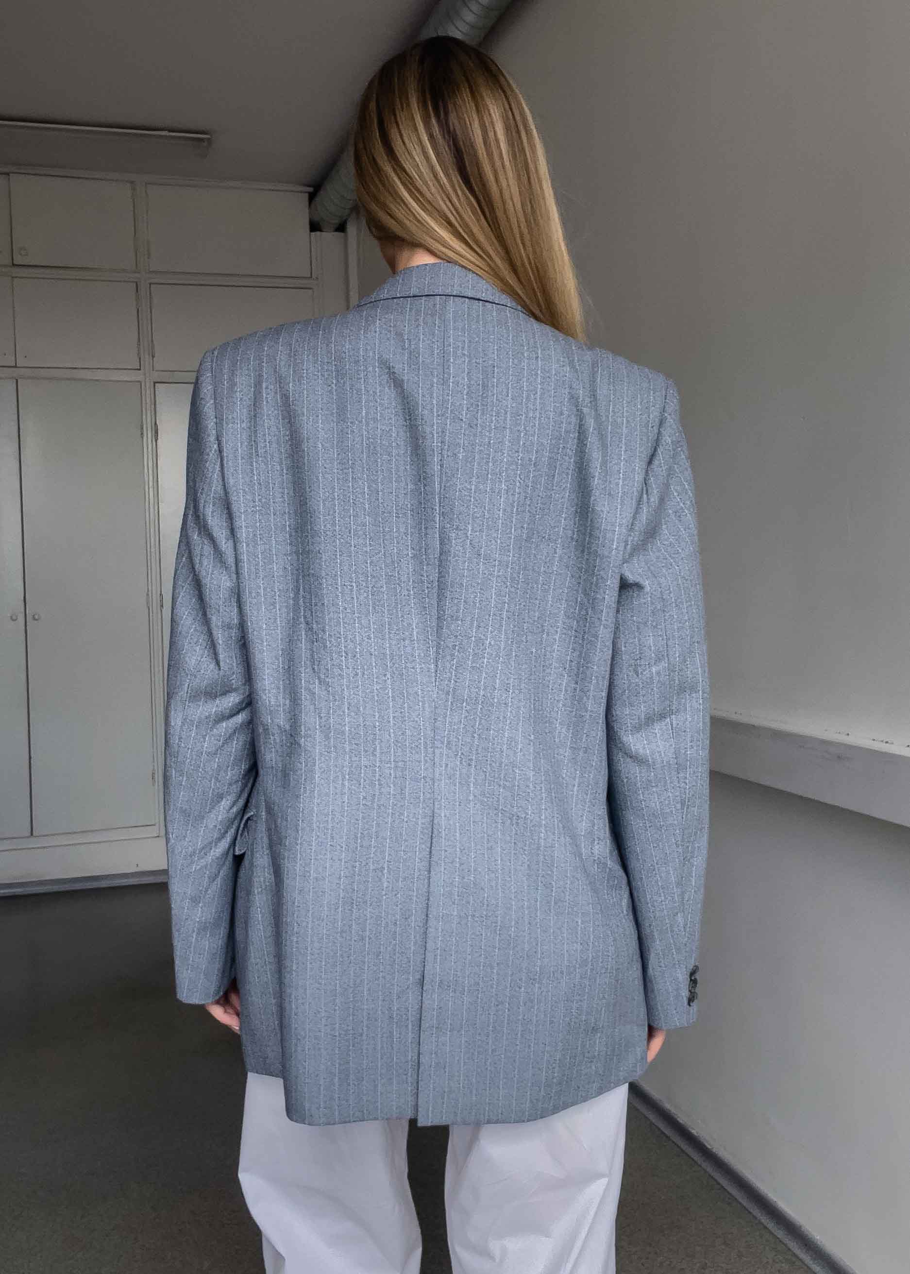 Vintage Striped Oversized Blazer In Grey & Blue Tones