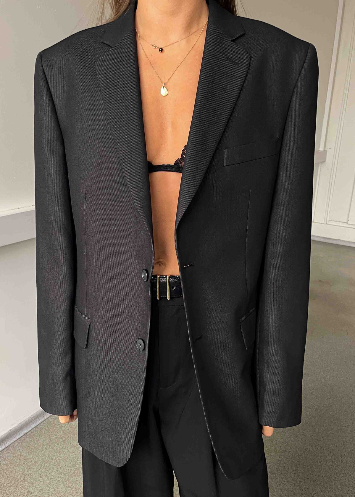Vintage Dark Grey Stripped Oversized Blazer